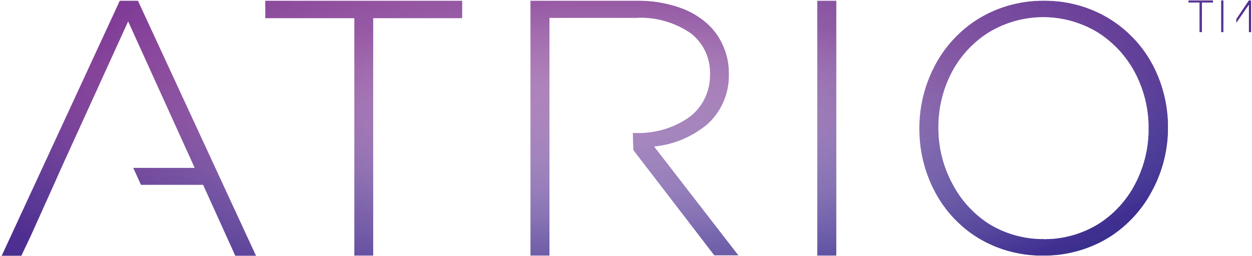 Close-up of purple text spelling 'ATRIO' with shadows and the letter 'T' rotated.