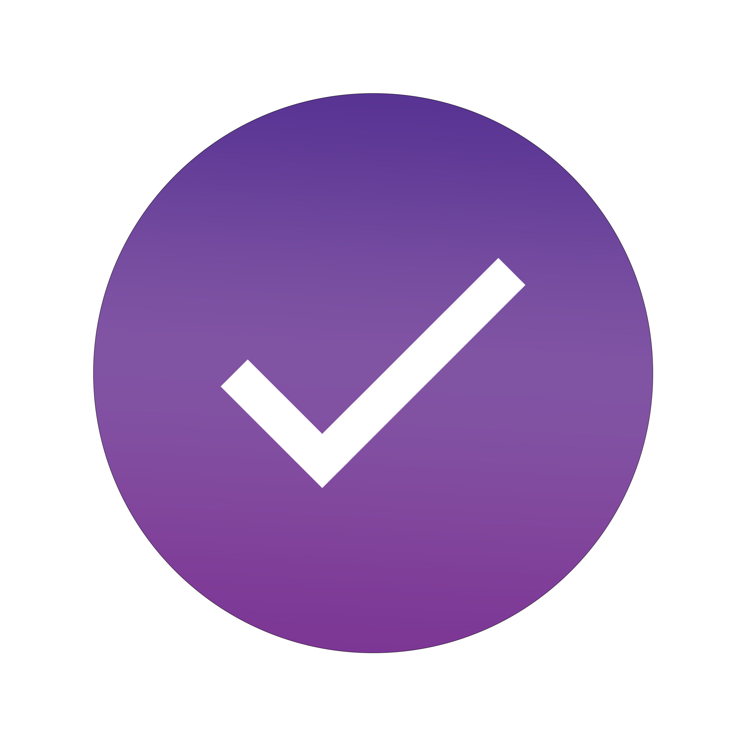 A checkmark icon inside a purple circle with a black background.