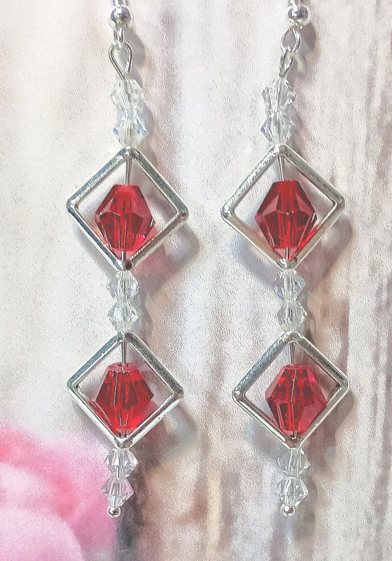 Scarlet Glam Geometric Dangle Earrings