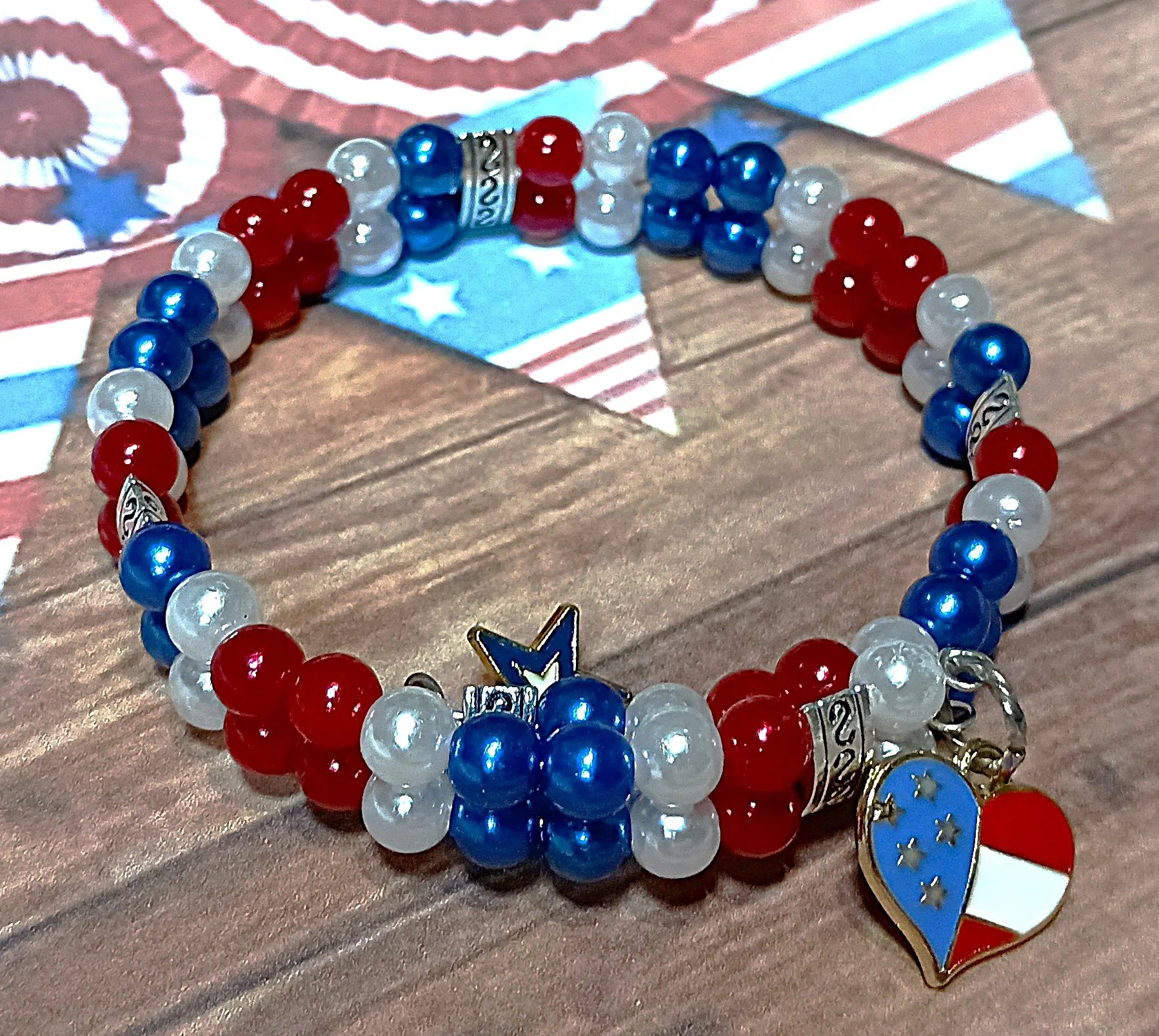 Patriotic Pearls and Charm Bracelet
