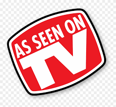 Red and white badge with the text "As Seen on TV" in bold letters.