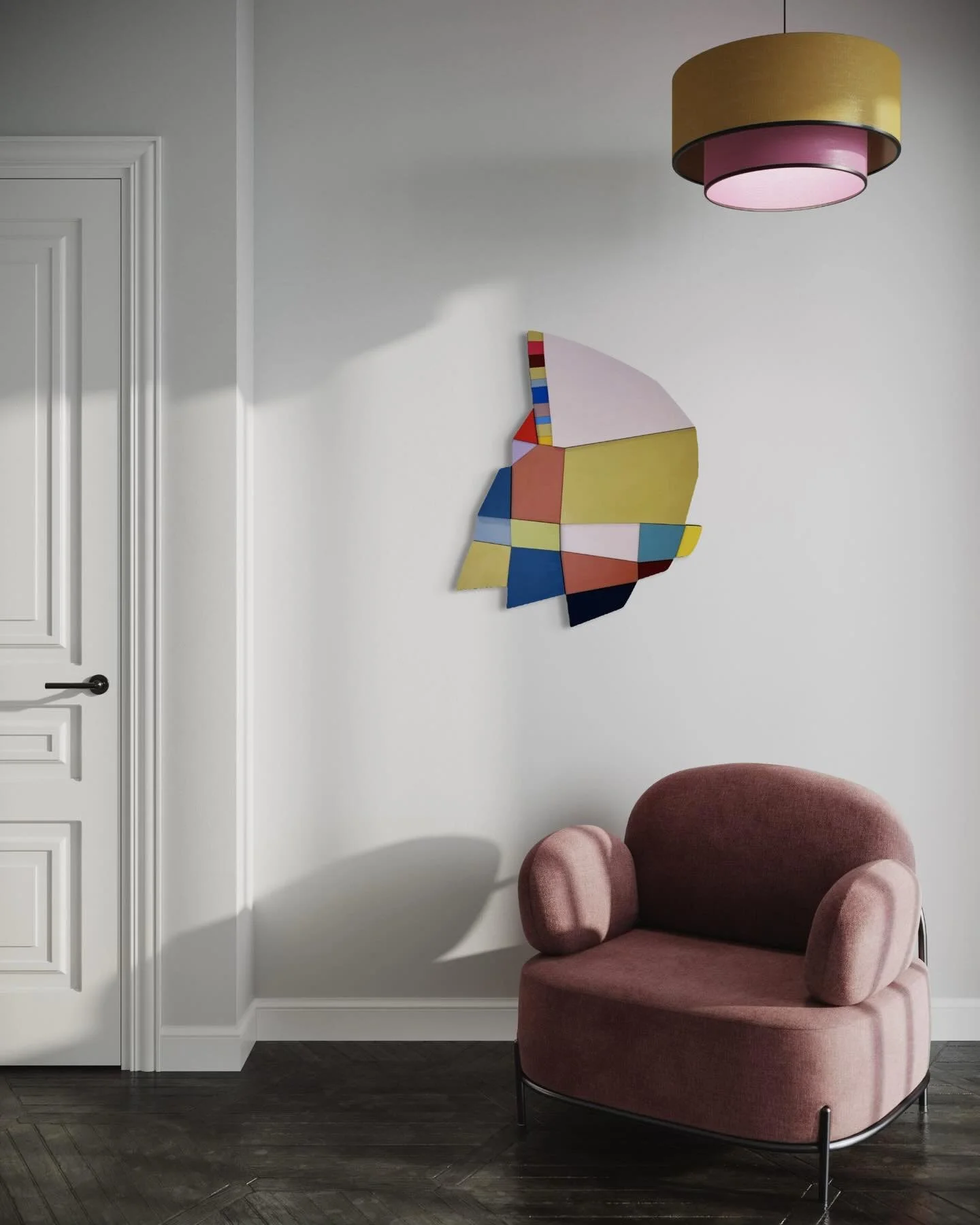 Aviate, birch ply and formica
⠀⠀⠀⠀⠀⠀⠀⠀⠀
There&rsquo;s something about seeing a wall sculpture in situ that changes it. I&rsquo;m interested in how simple geometric forms take on a life of their own when placed in relation to one another. Curious what