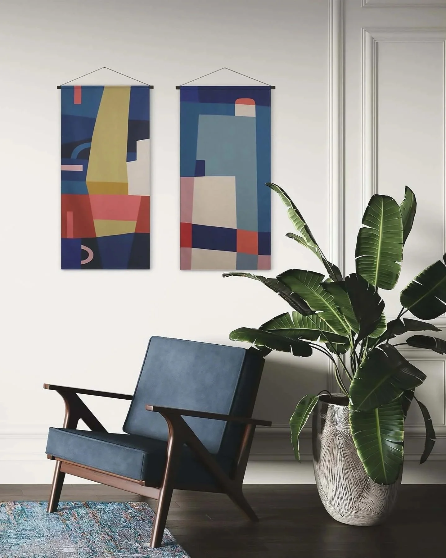 Abstract, geometric linen wall hangings by Maria Atanackovic