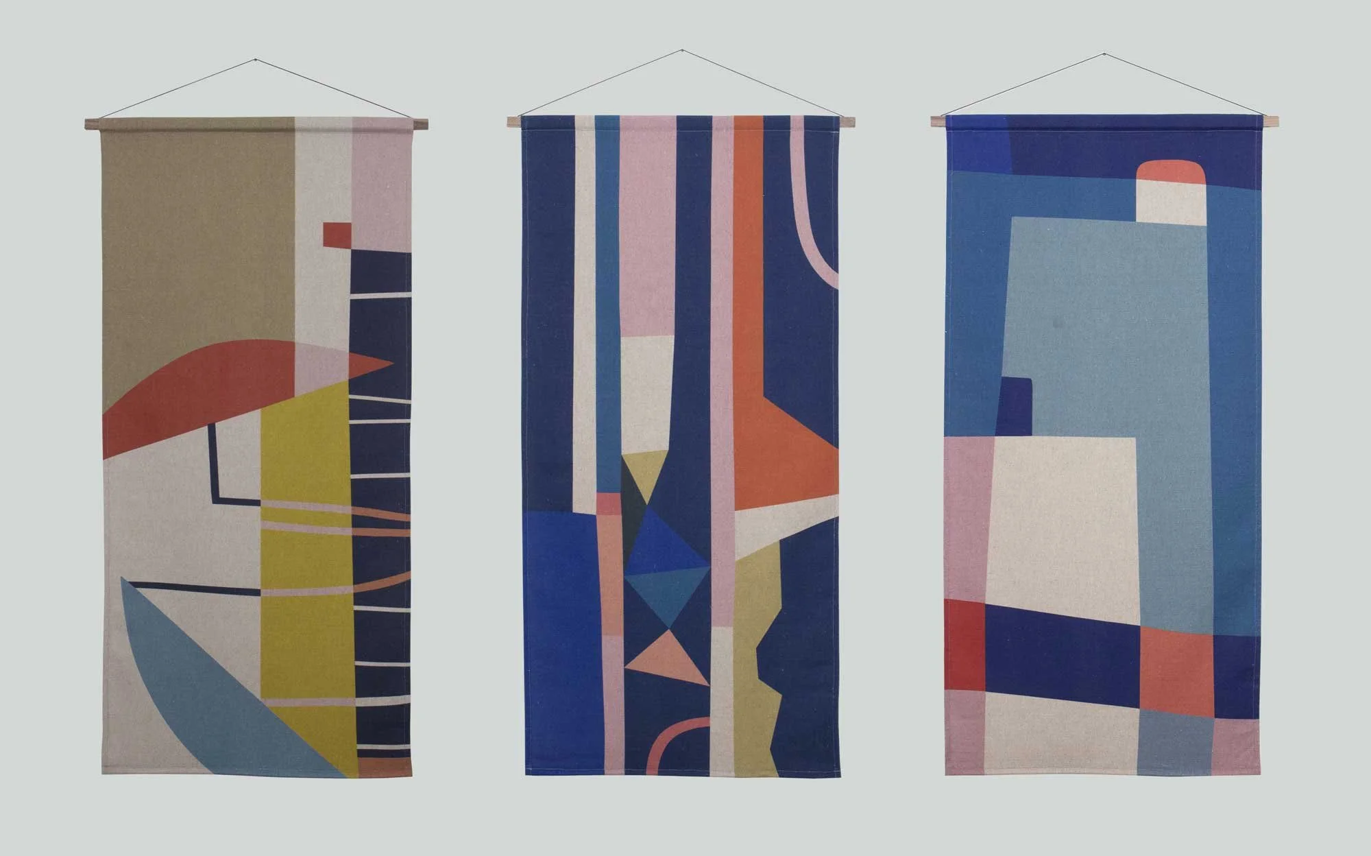 colourful, geometirc linen wall hangings by Maria Atanackovic of Maluda
