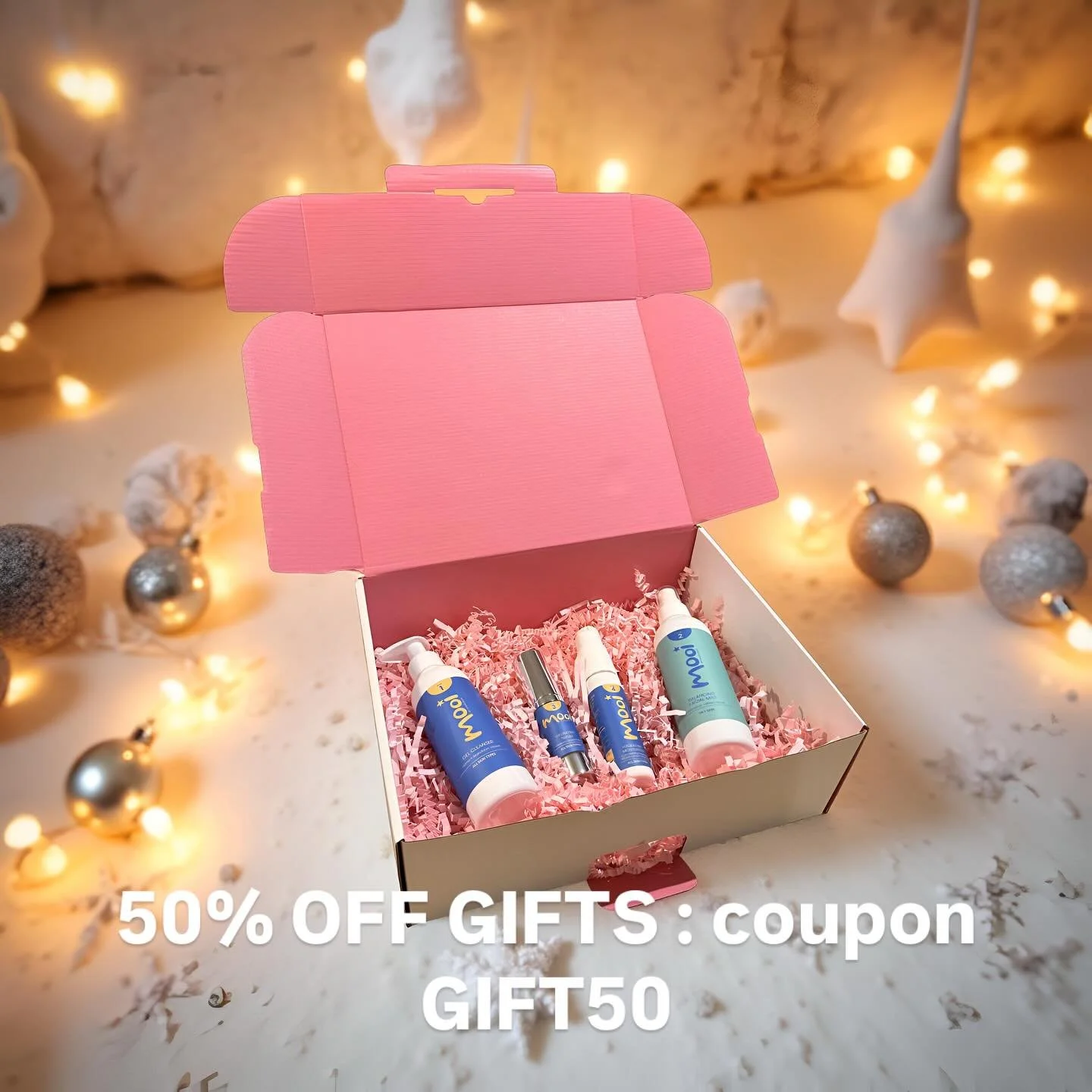 Get 50% off skincare gifts with coupon GIFT50 at Mooiskincare.co.uk #christmasgiftsideas #skincaregifts #mooiglow