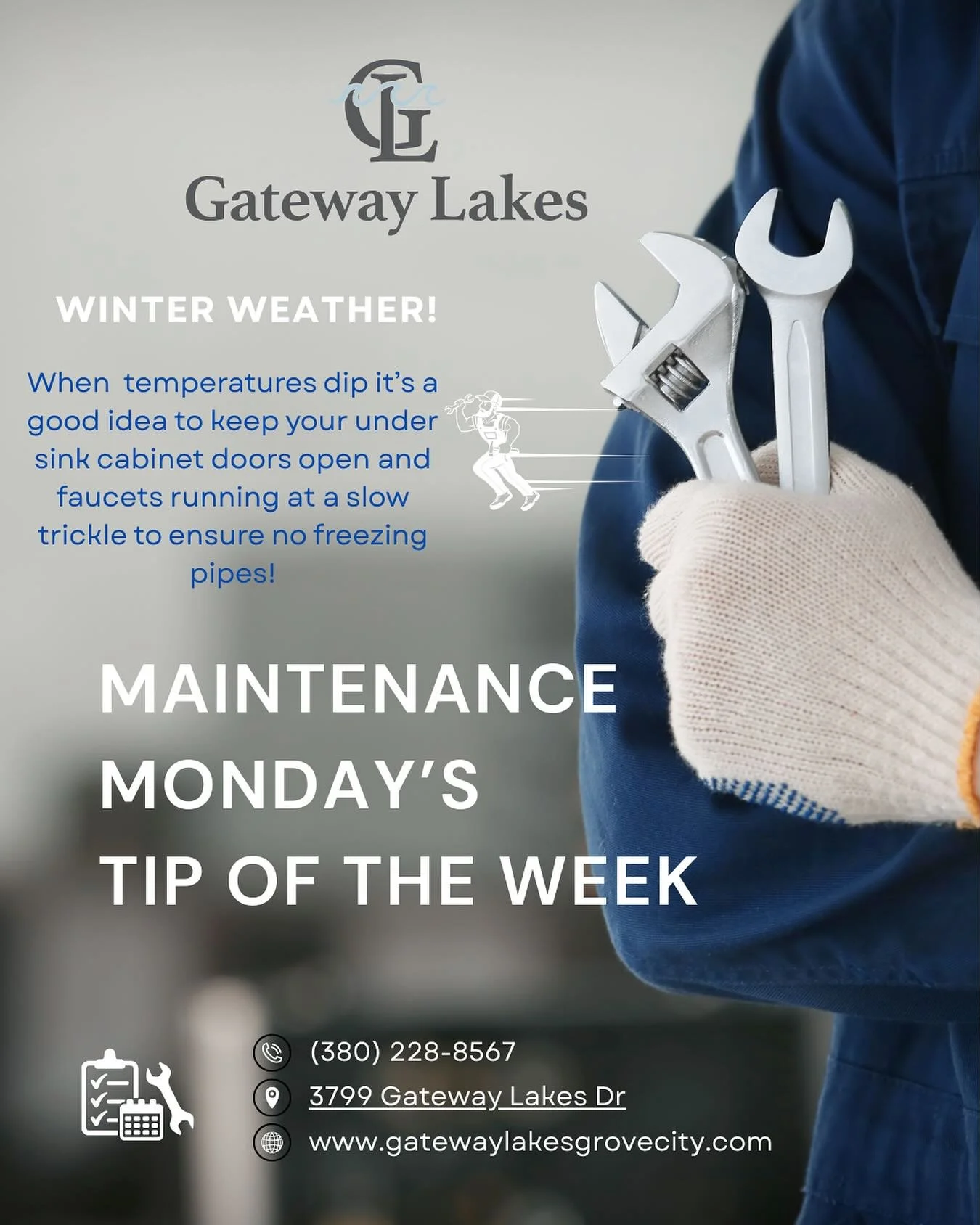 Brrr! It&rsquo;s chilly! Just remember your furnace is working hard! Turning up the heat may cause failure! Keep your thermostat set to 68-72 degrees for optimal function, even if it dips a little lower from time to time. Let the office know or put i