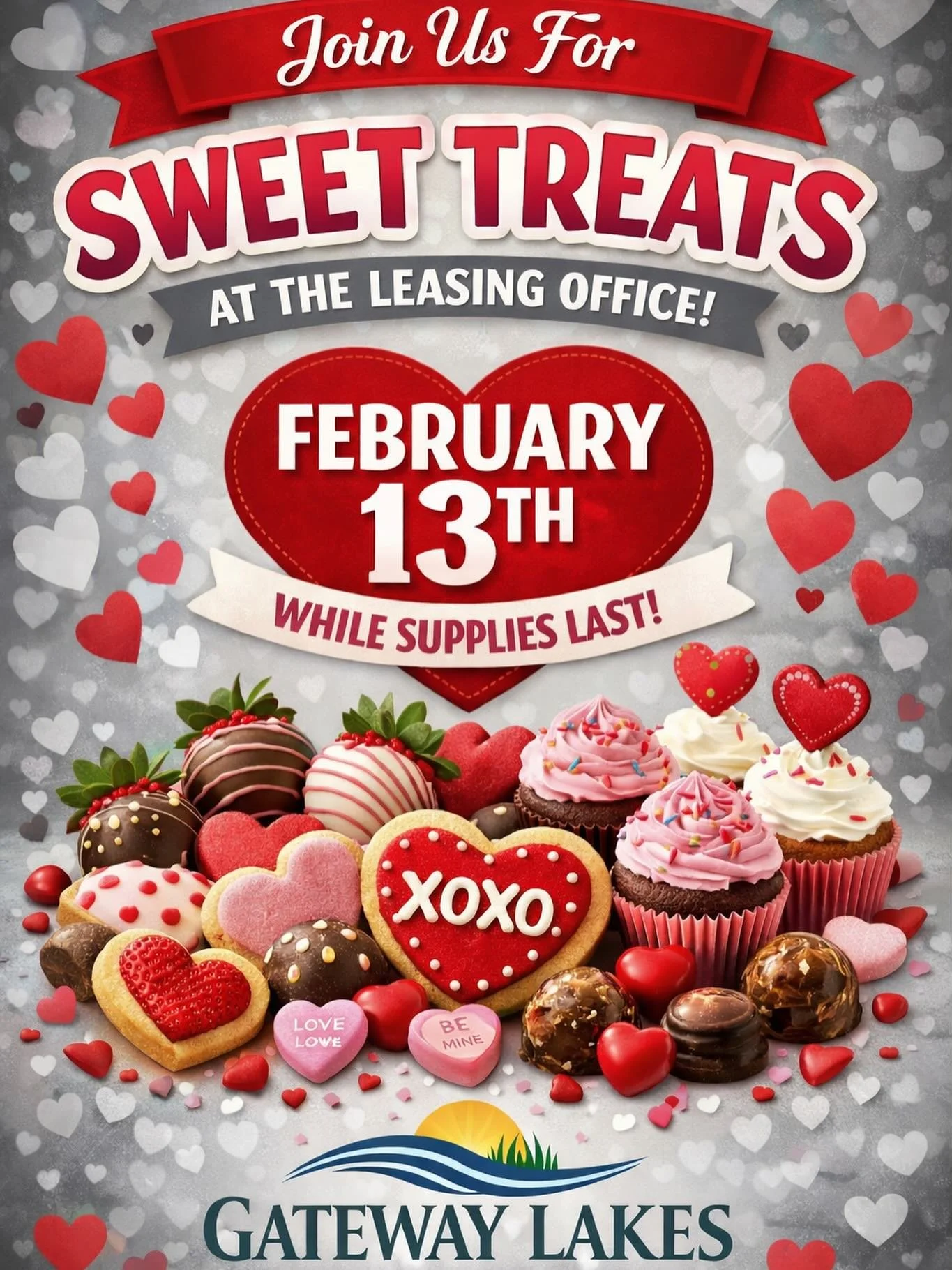 We LOVE our residents at Gateway Lakes Grove City! Swing by for a sweet treat on Feb 13 in honor of Valentines Day!