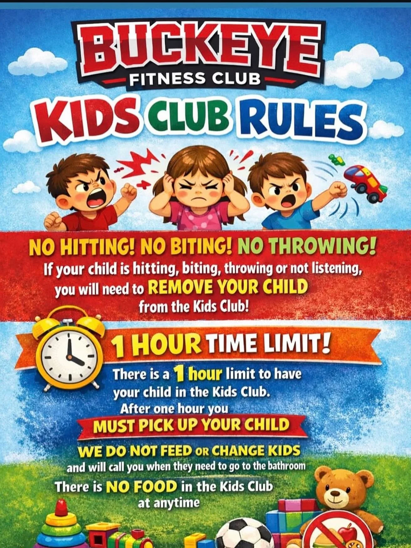 An update from our Fitness Partners at Buckeye Fitness! Yes you can take your children to Kids Club while you work out! See the flyer for details!