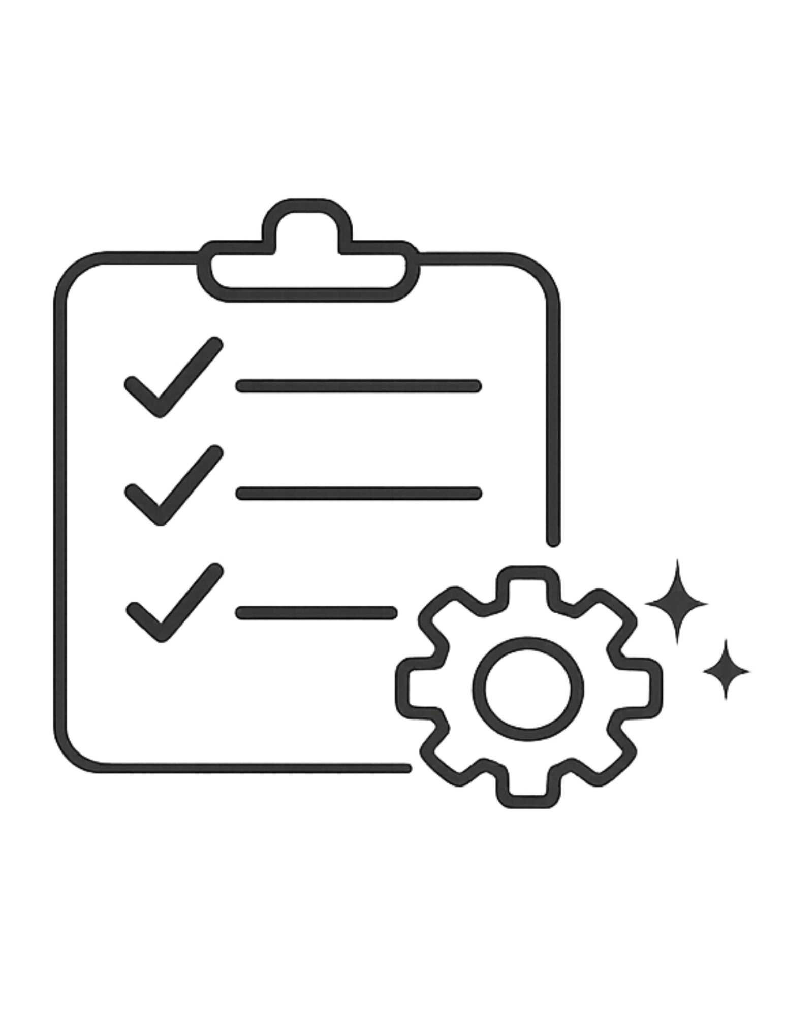 Clipboard with checklist and a gear icon, representing task management and settings or customization.