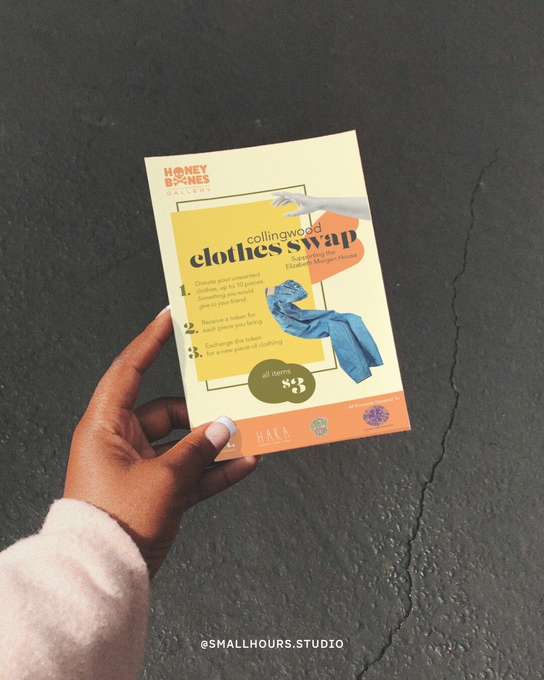 The Collingwood Clothes Swap is a not-for-profit event put on by Honey Bones Gallery, a culture-focused art gallery in Collingwood, Australia. 
.
.
.
#graphicdesign #ephemera #posterdesign #flyerdesign #communityfirst #creativestudio #branding #brand