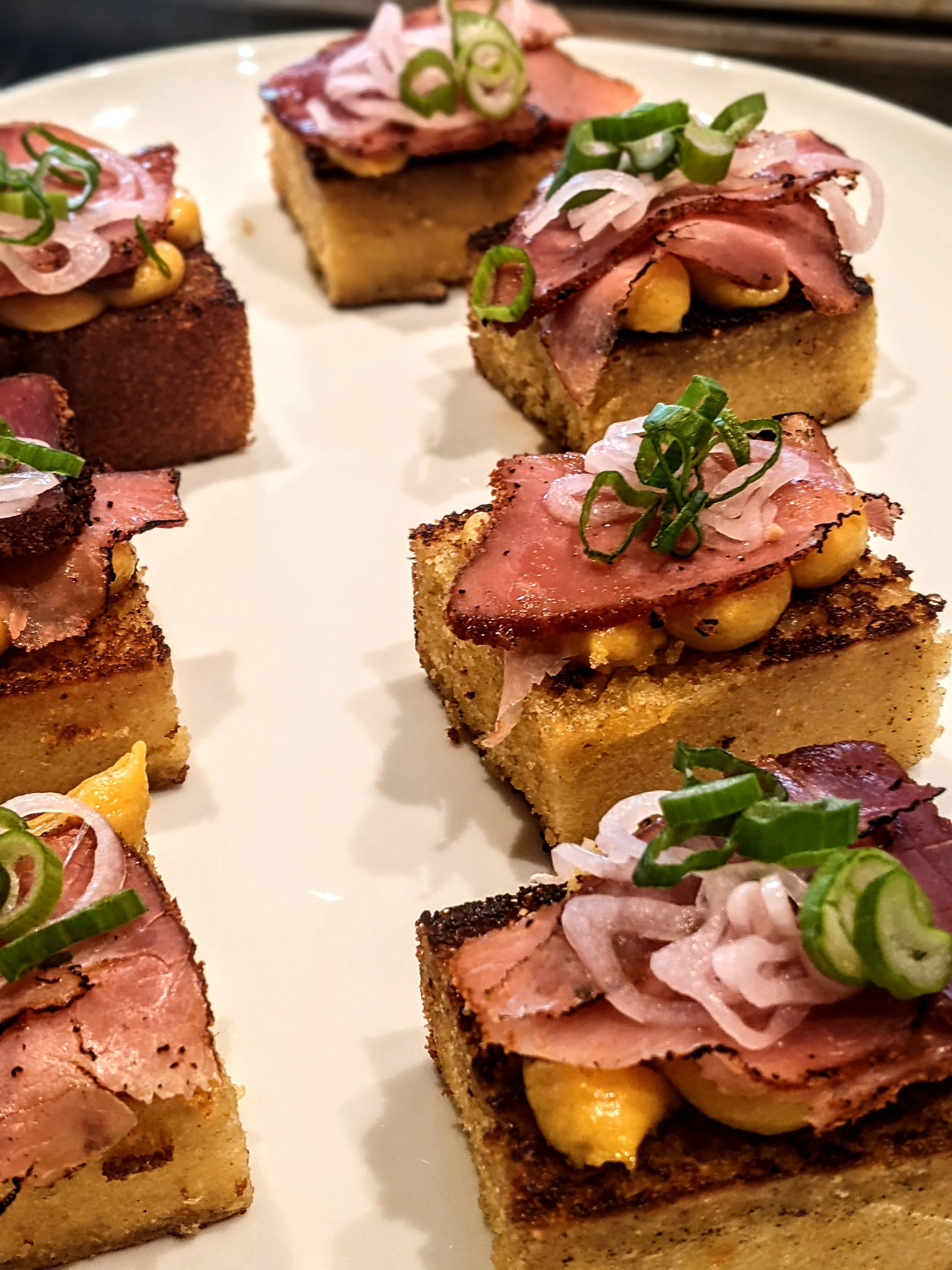 Cornbread Bites: Corn Pudding, Tasso Ham