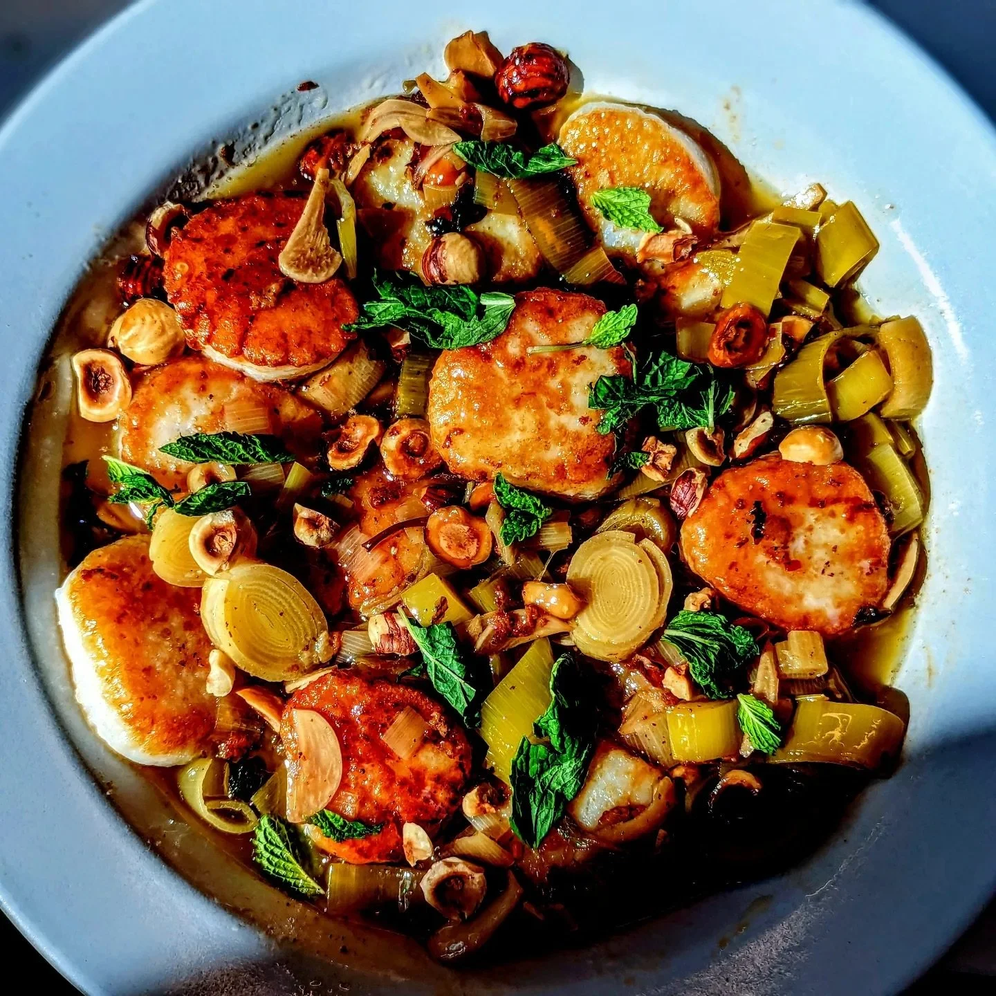 Scallops, Brown Butter, Leeks, Hazelnut