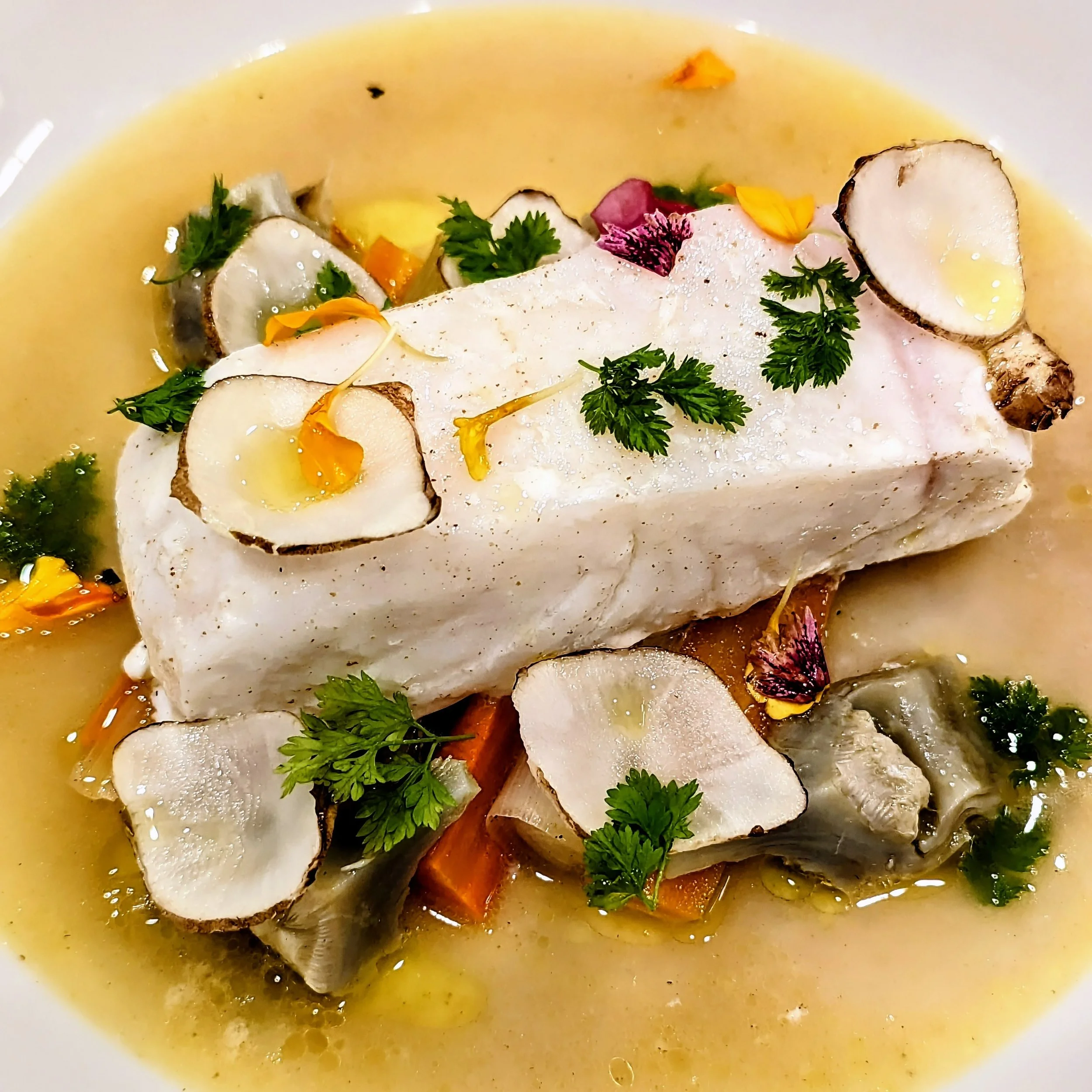 Halibut, Artichoke Barigoule, Nage