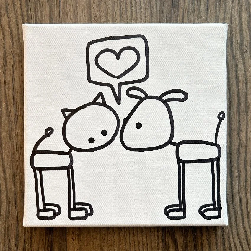 Leinwand 20x20 cm // katze & hund