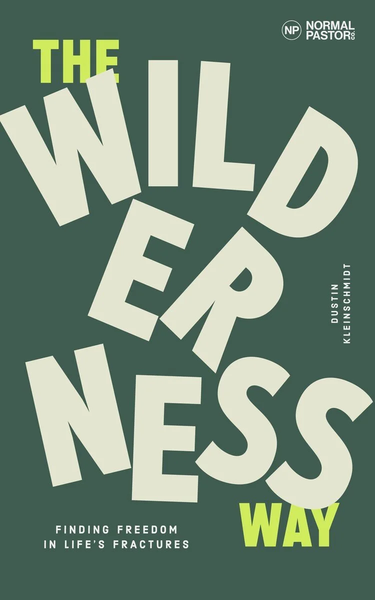 The Wilderness Way book cover: tilted cream letters spelling THE WILDERNESS WAY on deep green with a lime accent