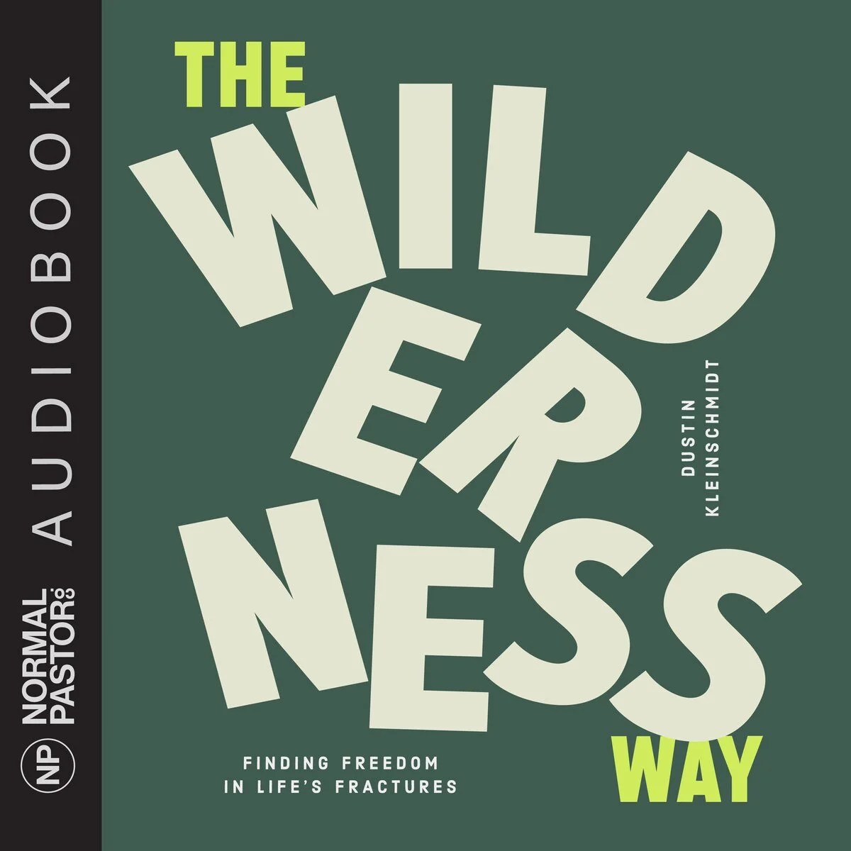The Wilderness Way audiobook cover with a black spine reading AUDIOBOOK beside the same tilted cream title on deep green