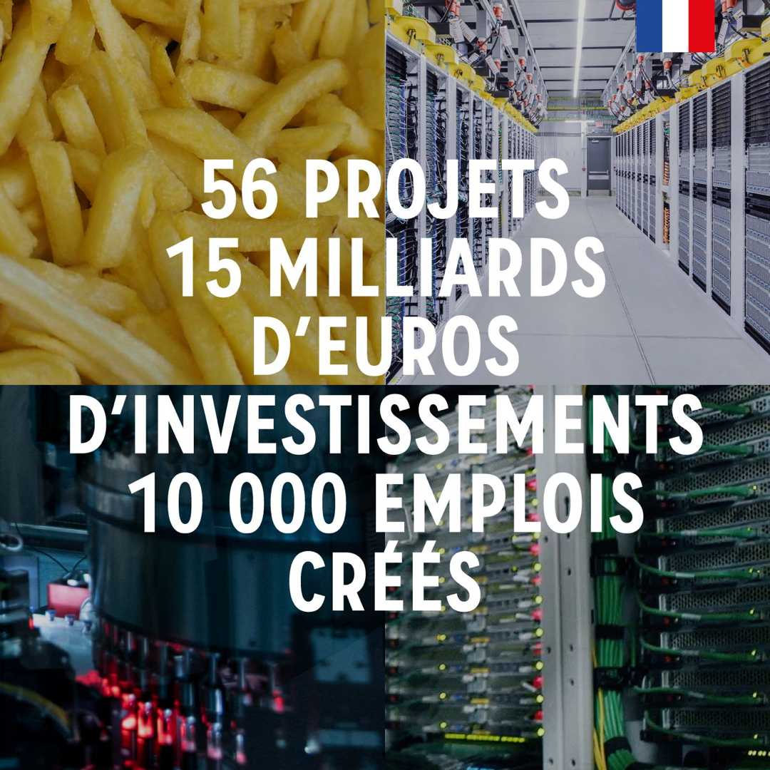 56 projets, 15 milliards d’euros d’investissements et 10 000 emplois annoncés au Sommet Choose France 🇫🇷