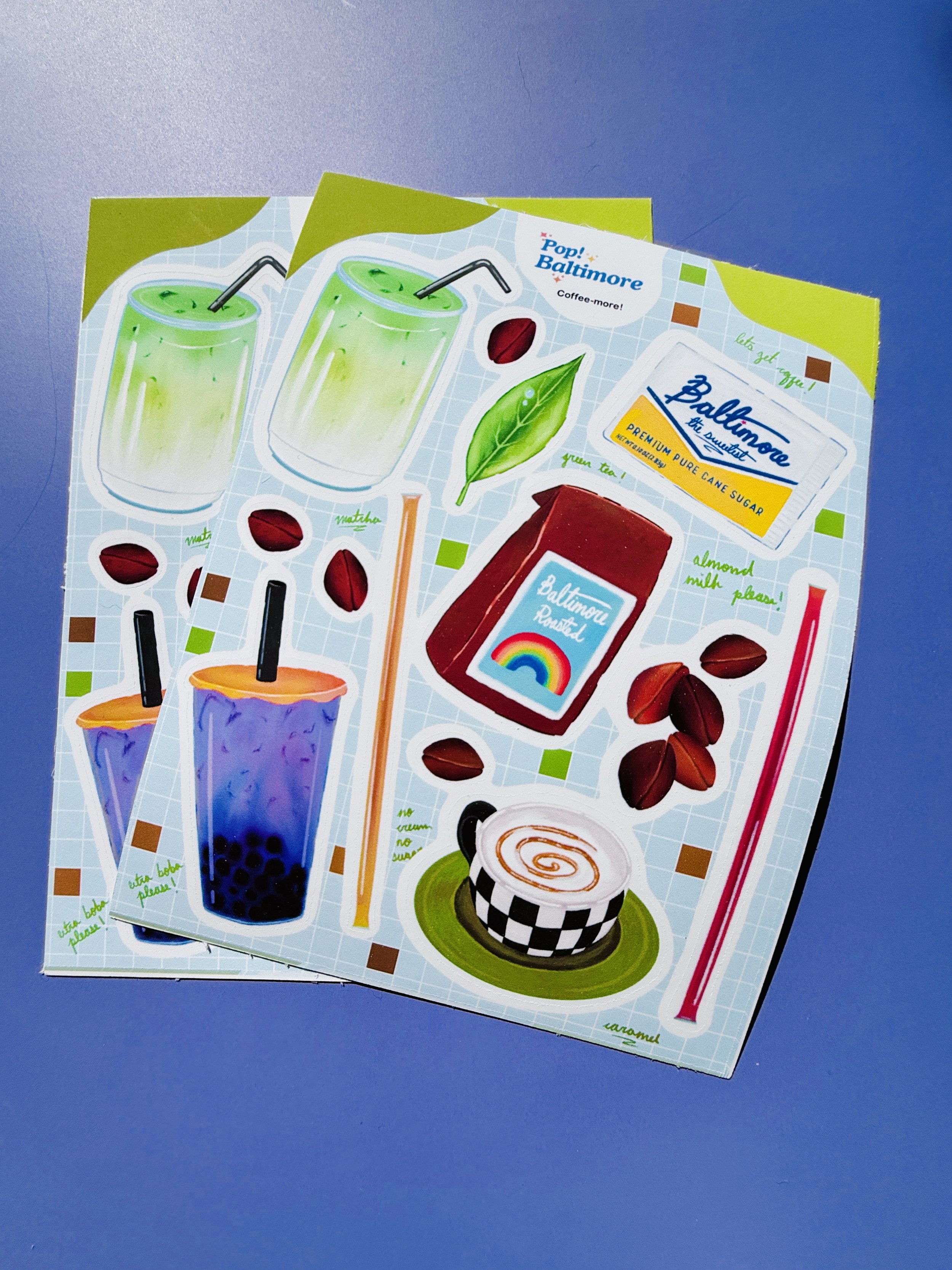 Baltimore Coffee Lovers and Tea Drinkers Sticker Sheet - Baltimore, Maryland themed gifts and stationery 