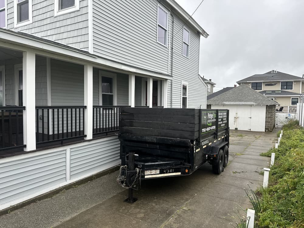 PurgePros trailer ready for a property cleanout, a service provided for Hingham, MA