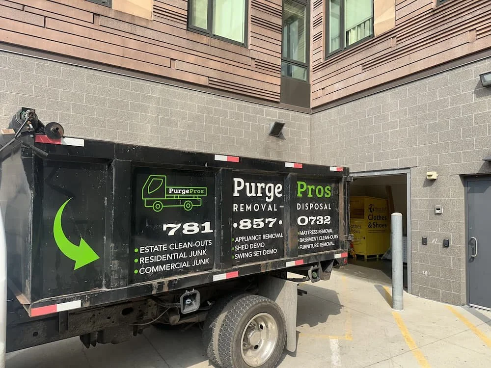 PurgPros truck on a commercial junk removal job to show commercial junk removal services for Hingham, MA