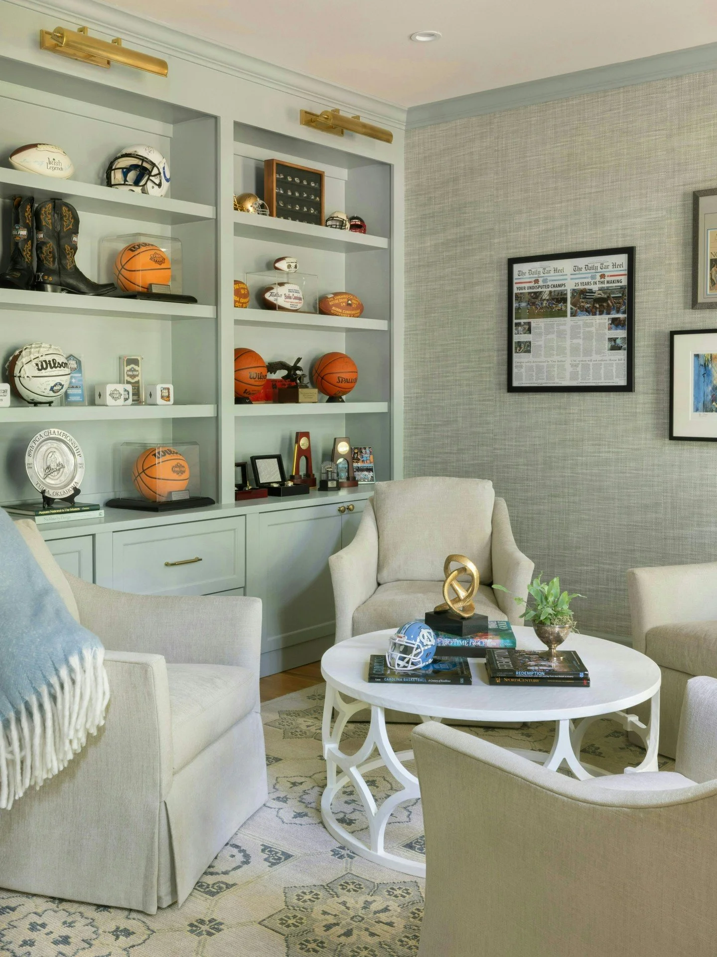 March in Chapel Hill always brings basketball to mind, and it feels like the perfect time to share this room.

Win or lose, the stories and memories built around the game are what truly last. Designed as a quiet sitting room and display area, the cus
