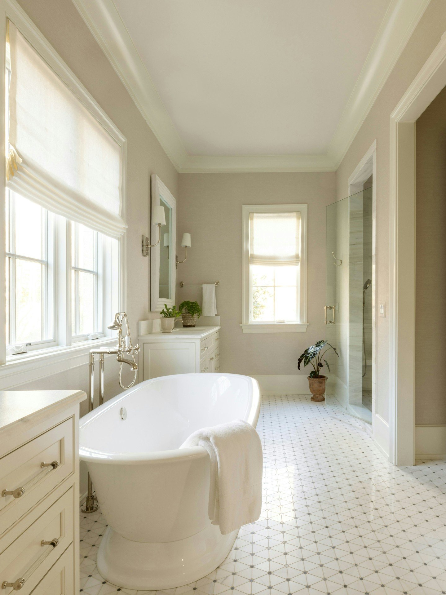 A perfect balance of symmetry, natural light, and privacy, thoughtfully brought to life in this Will Johnson Building Company client&rsquo;s bathroom design.

&bull;

&bull;

Will Johnson Building Company | WJBC | Chapel Hill, Durham, Raleigh Custom 