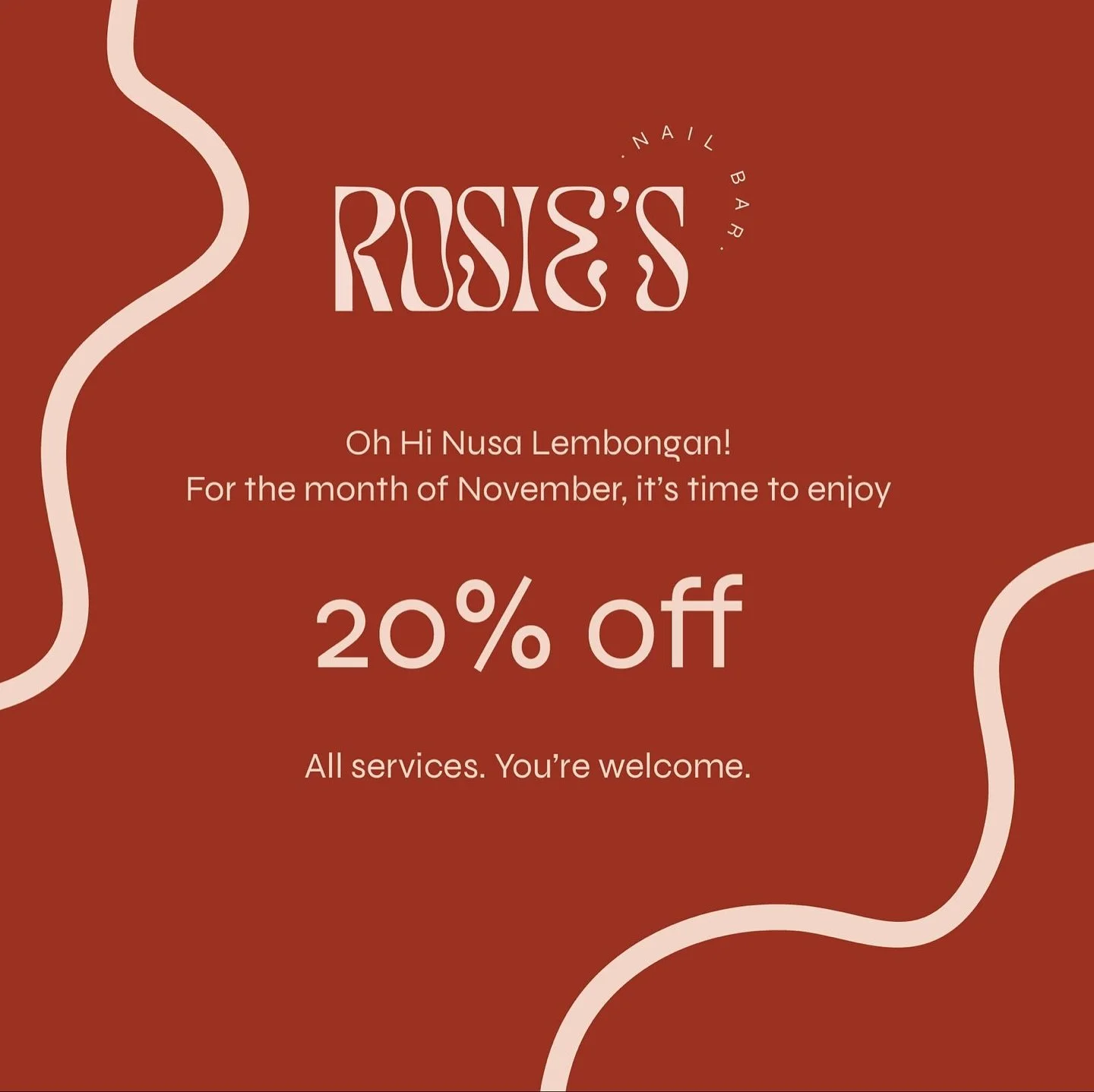 We couldn&rsquo;t be more excited gals! (And guys!) Our new Nusa Lembongan Nail salon is open &amp; we&rsquo;re offering 20% off all services all month long 🌸🥰 Come &amp; say hi, meet our beautiful team, escape the heat &amp; get your dream Nail Ar