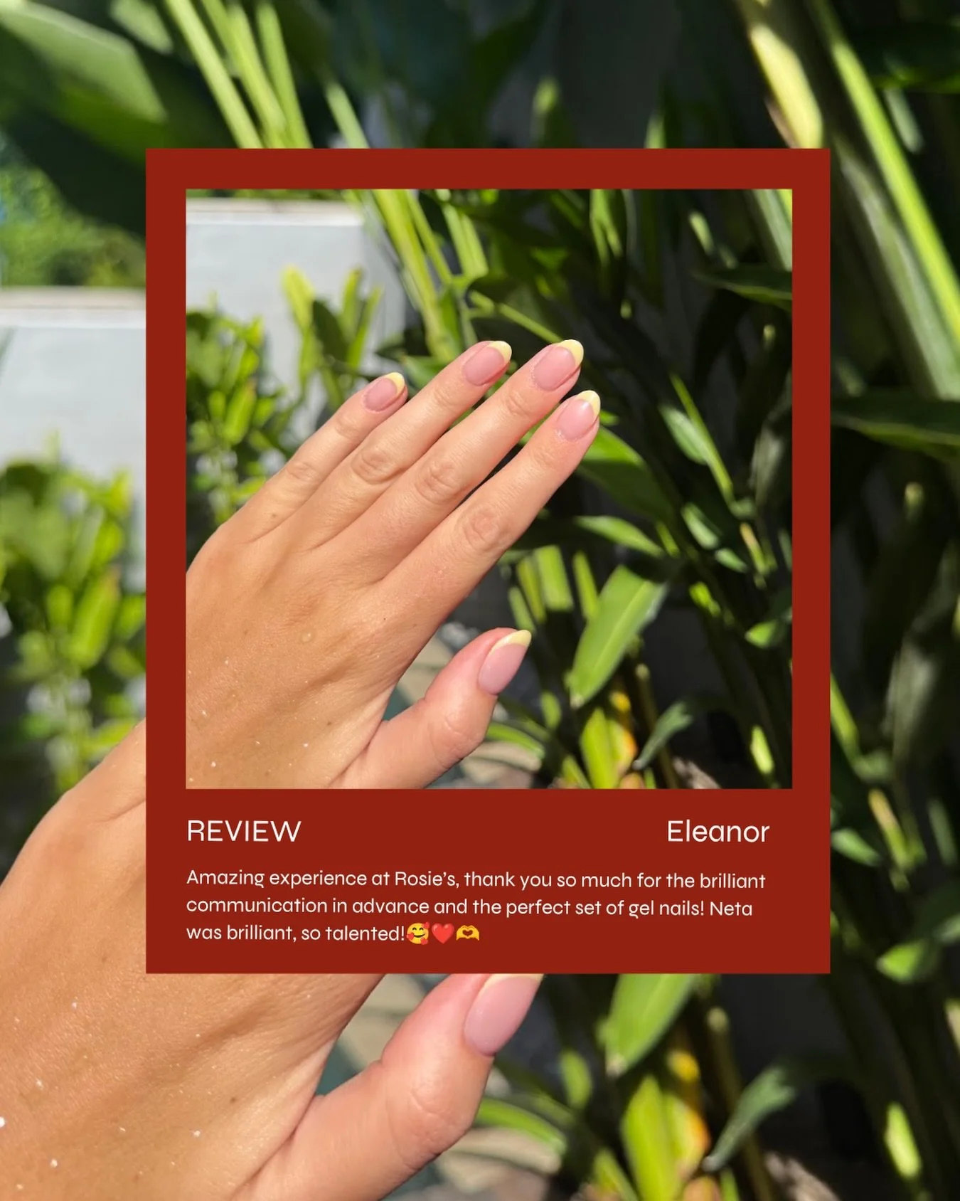 At Rosie&rsquo;s Nail Bar, our goal is simple: making sure every client leaves happy, confident, and in love with their nails 

From the first message to the final result, we care about every detail: clear communication, a warm welcome, and a set tha