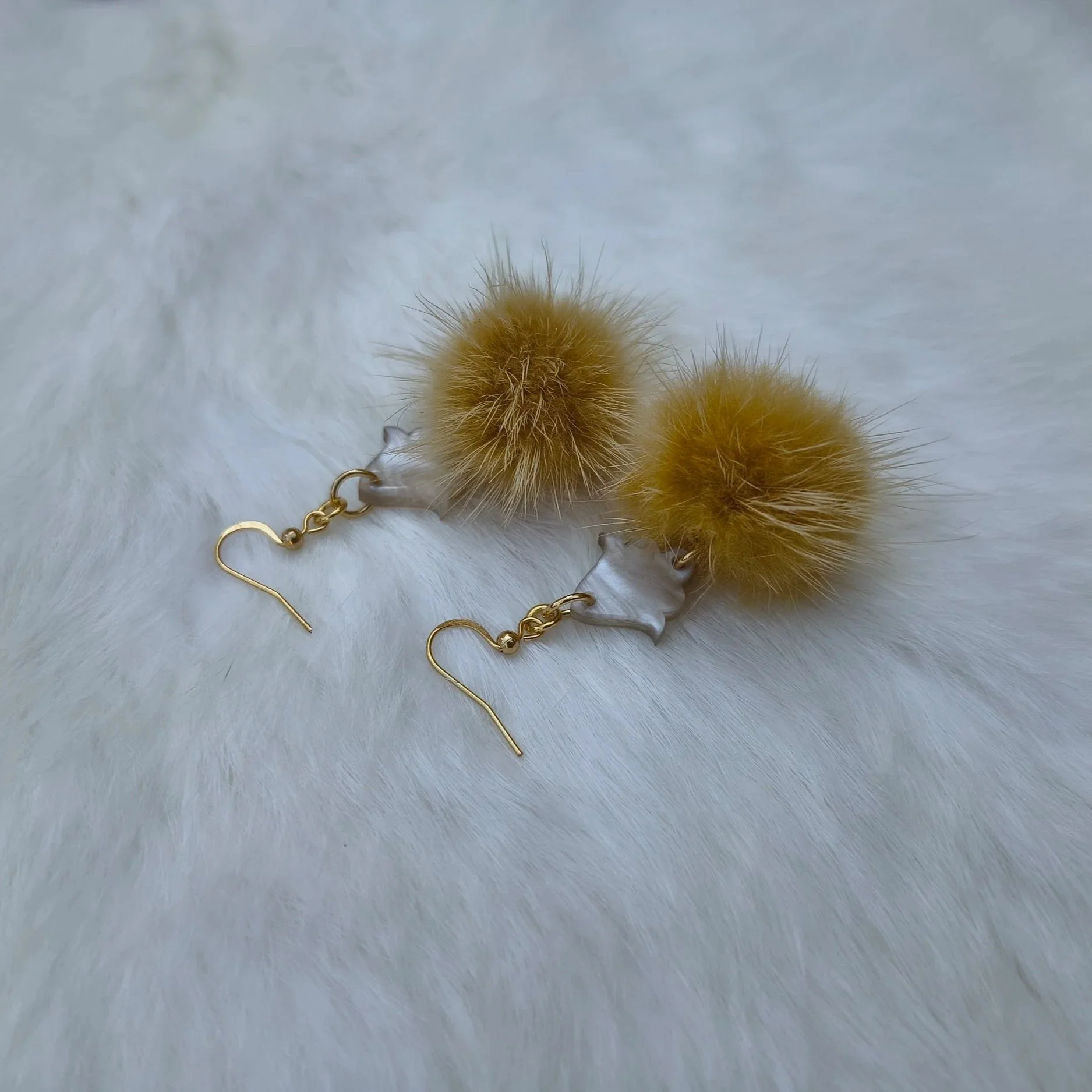 Mink Fur & Mini Acrylic Earrings