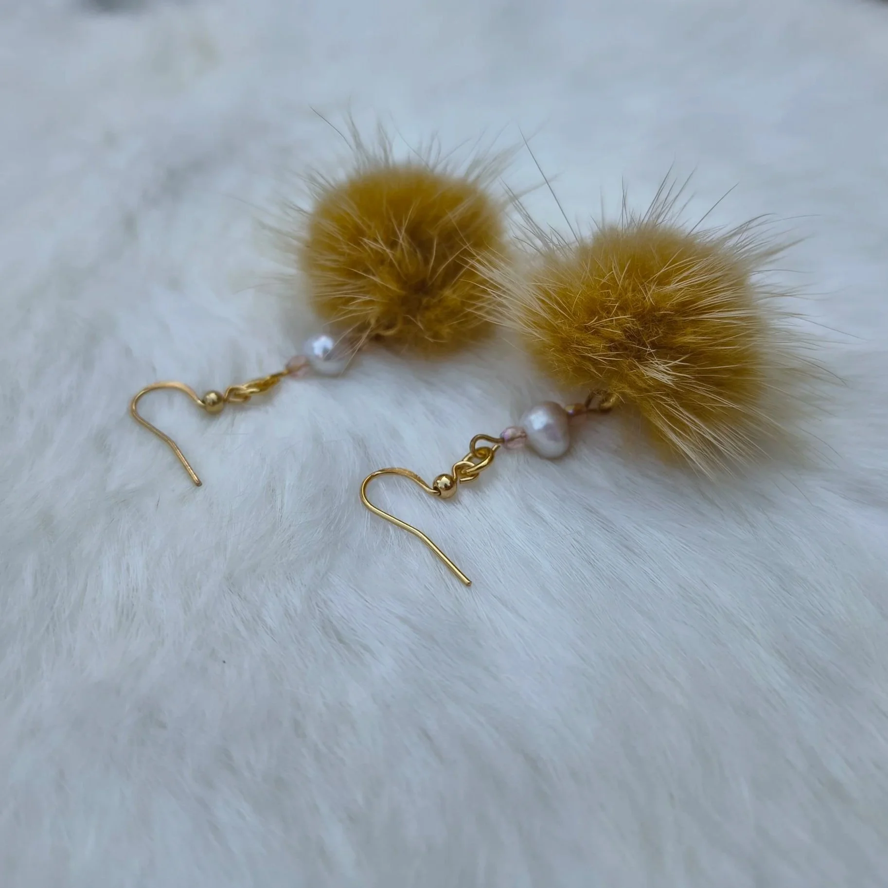Mink Fur & Pearl Earrings