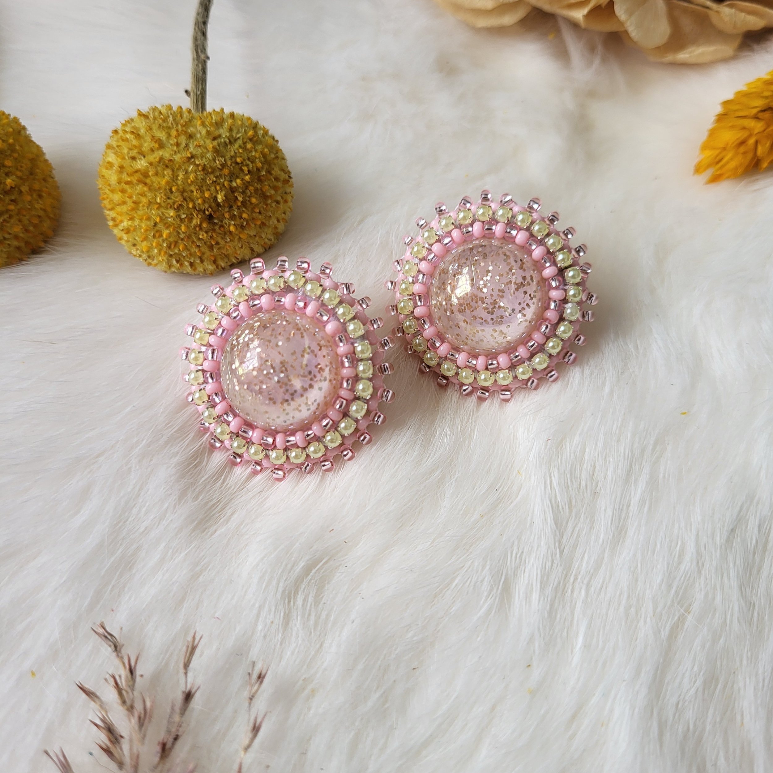 Beaded Pink Earrings
