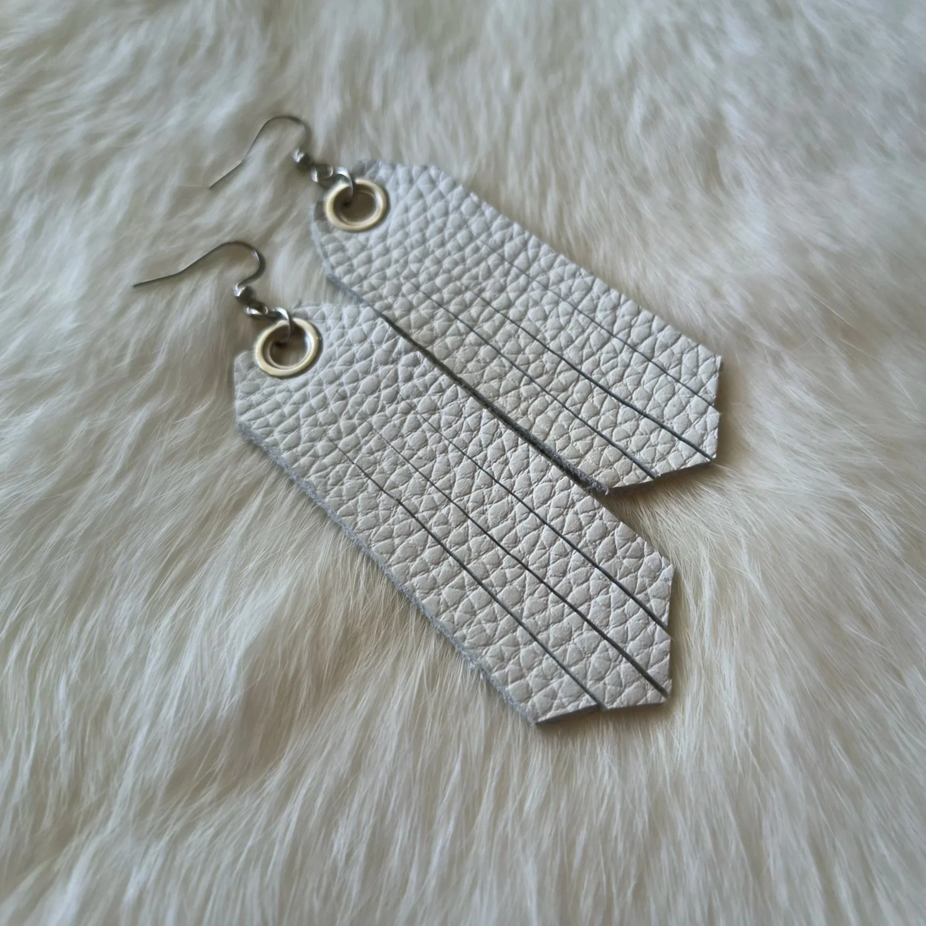 White Leather Tassel Earrings