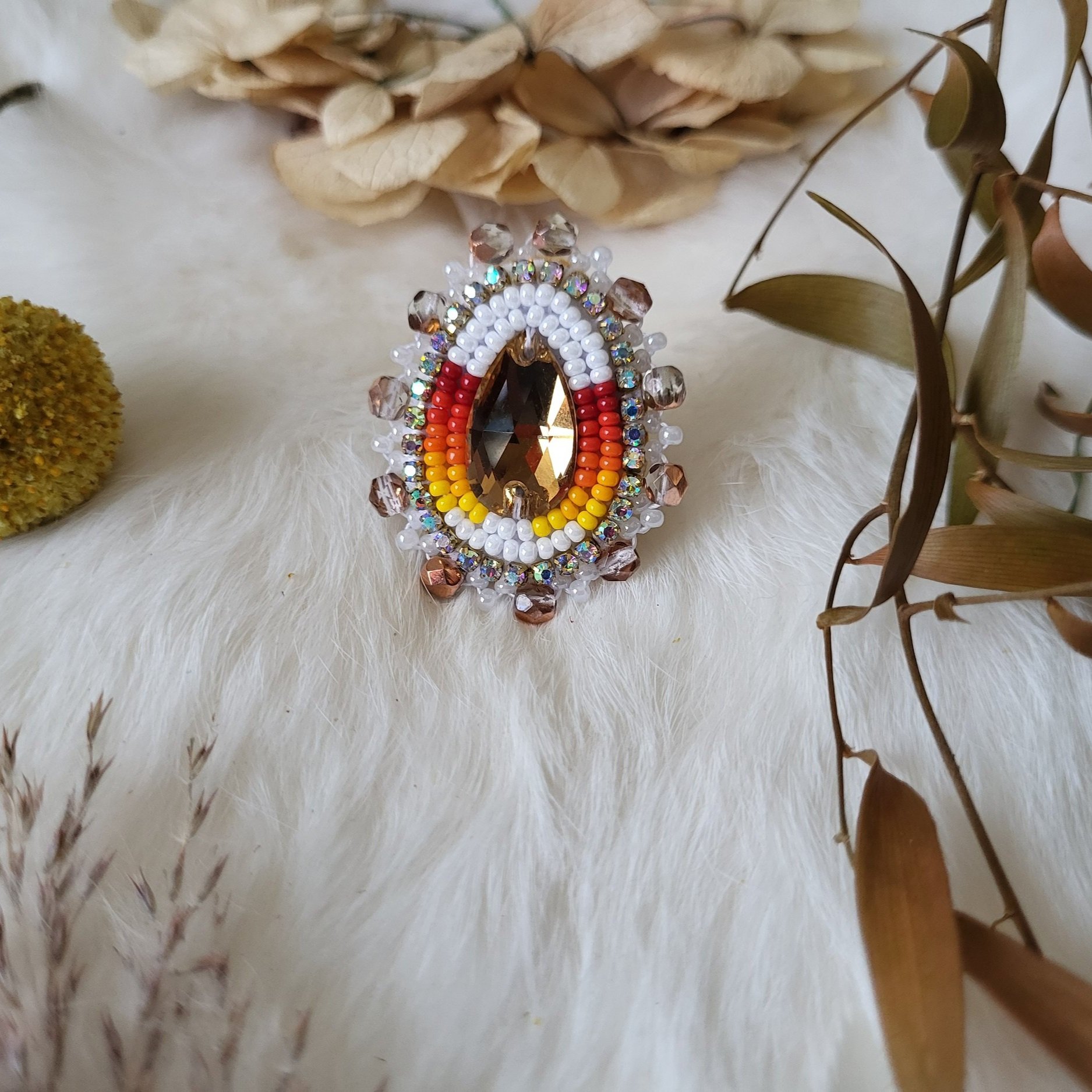 Beaded White Fire Ring