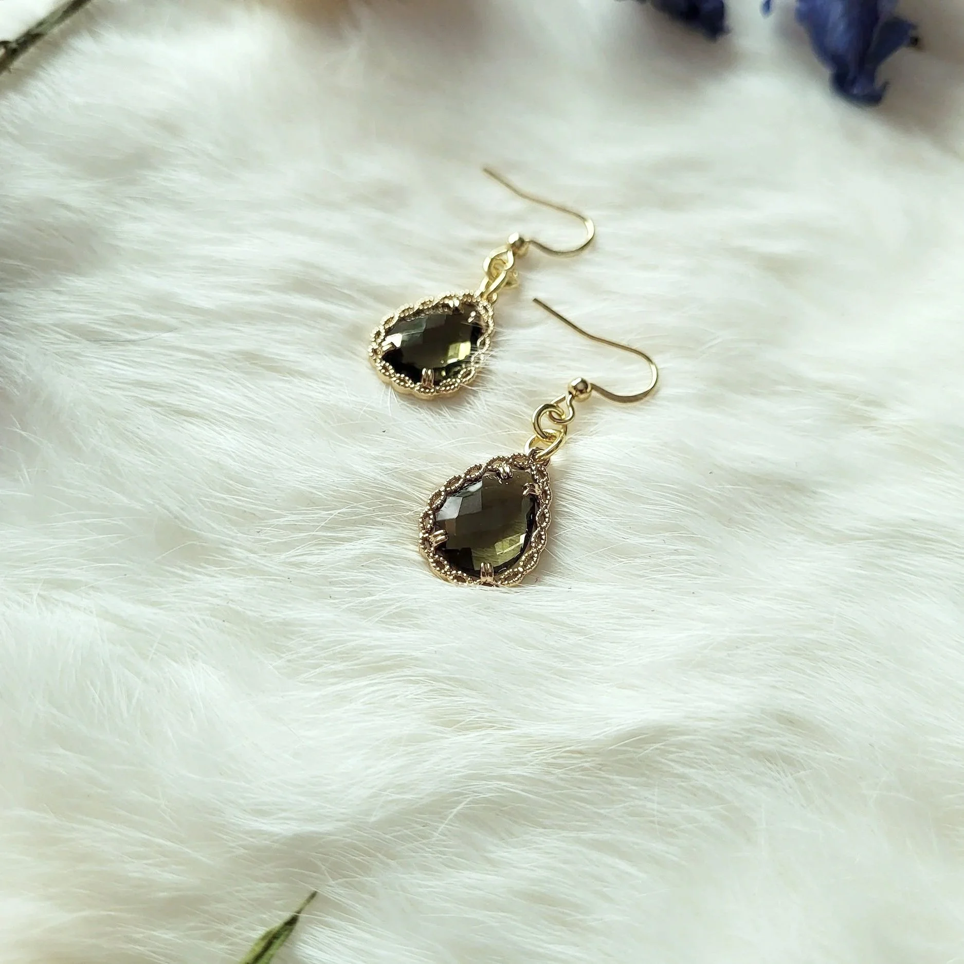 Bronze Crystal Glass Earrings