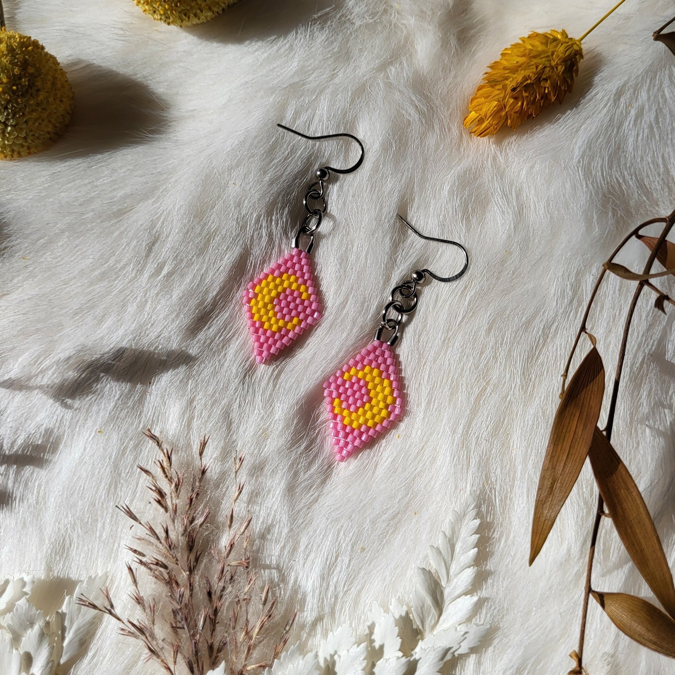 Beaded Pink Moon Earrings
