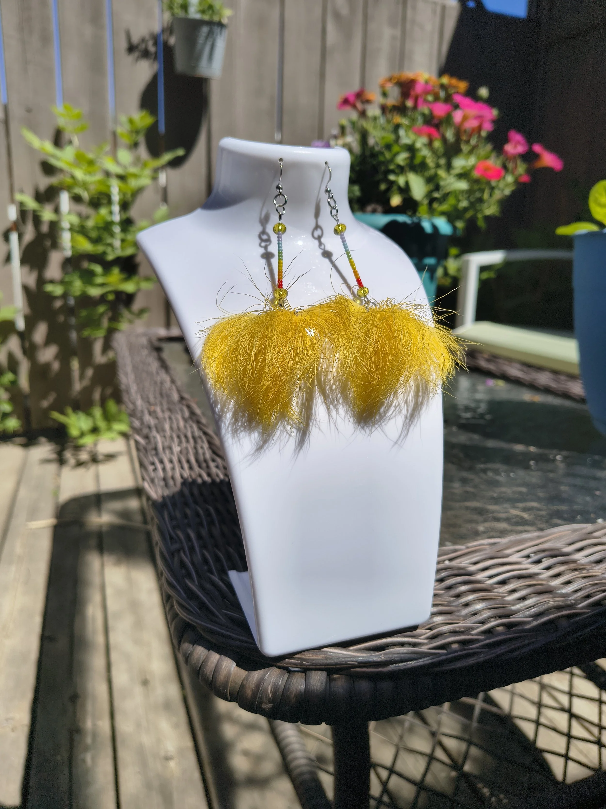 Yellow Caribou Fur Pride Earrings