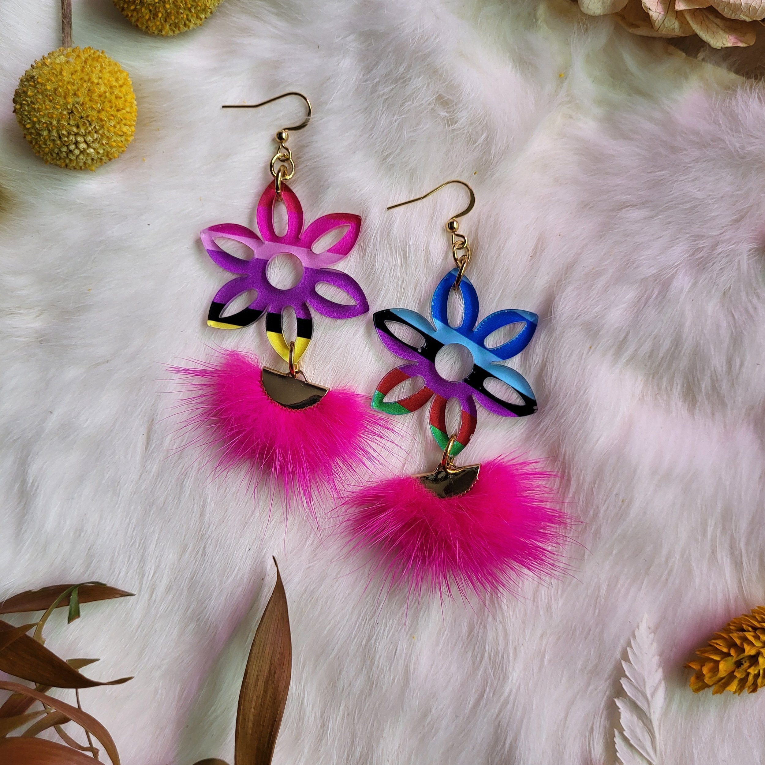 Hot Pink Mink Fur Earrings