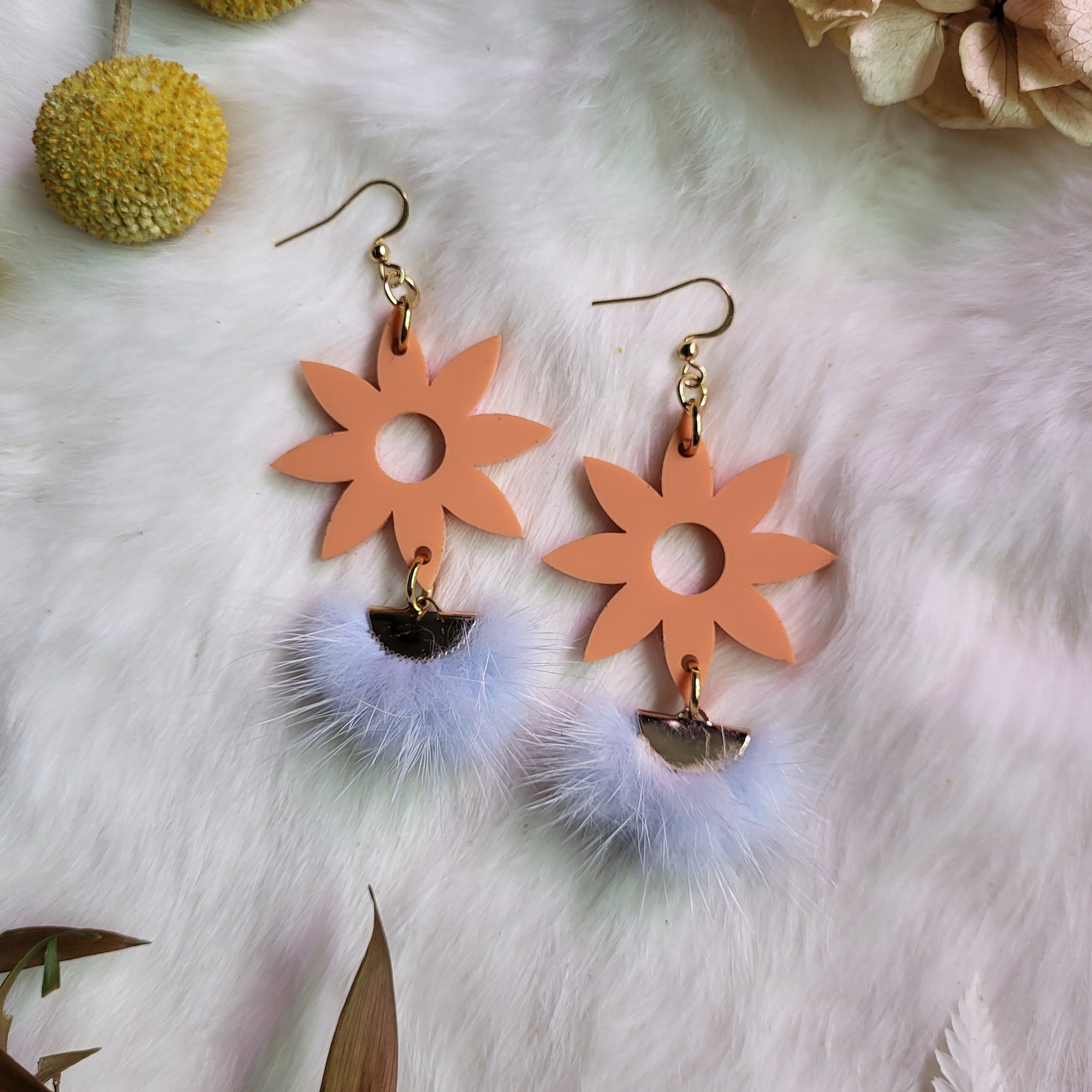 Orange Floral Mink Fur Earrings