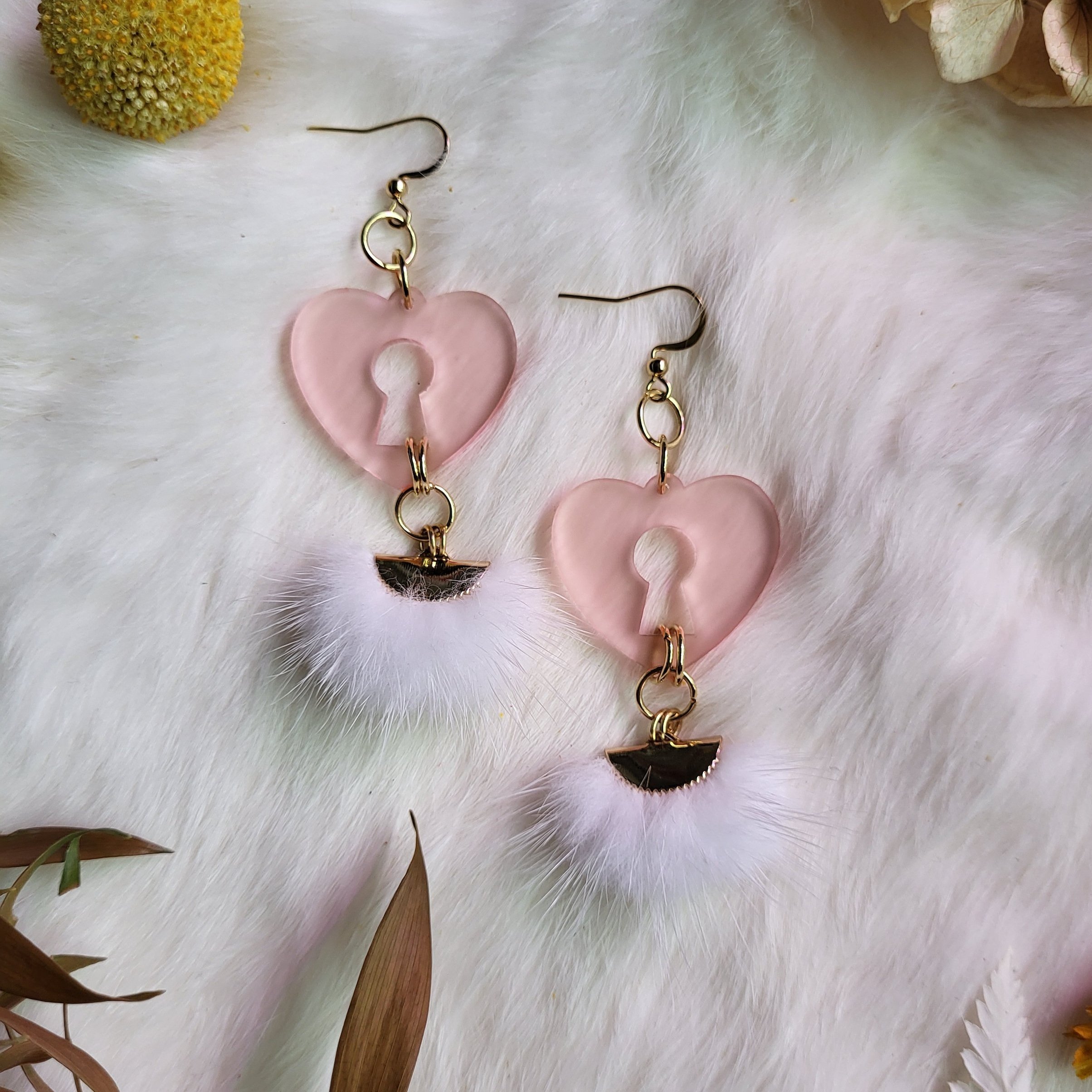 Heart Mink Fur Earrings