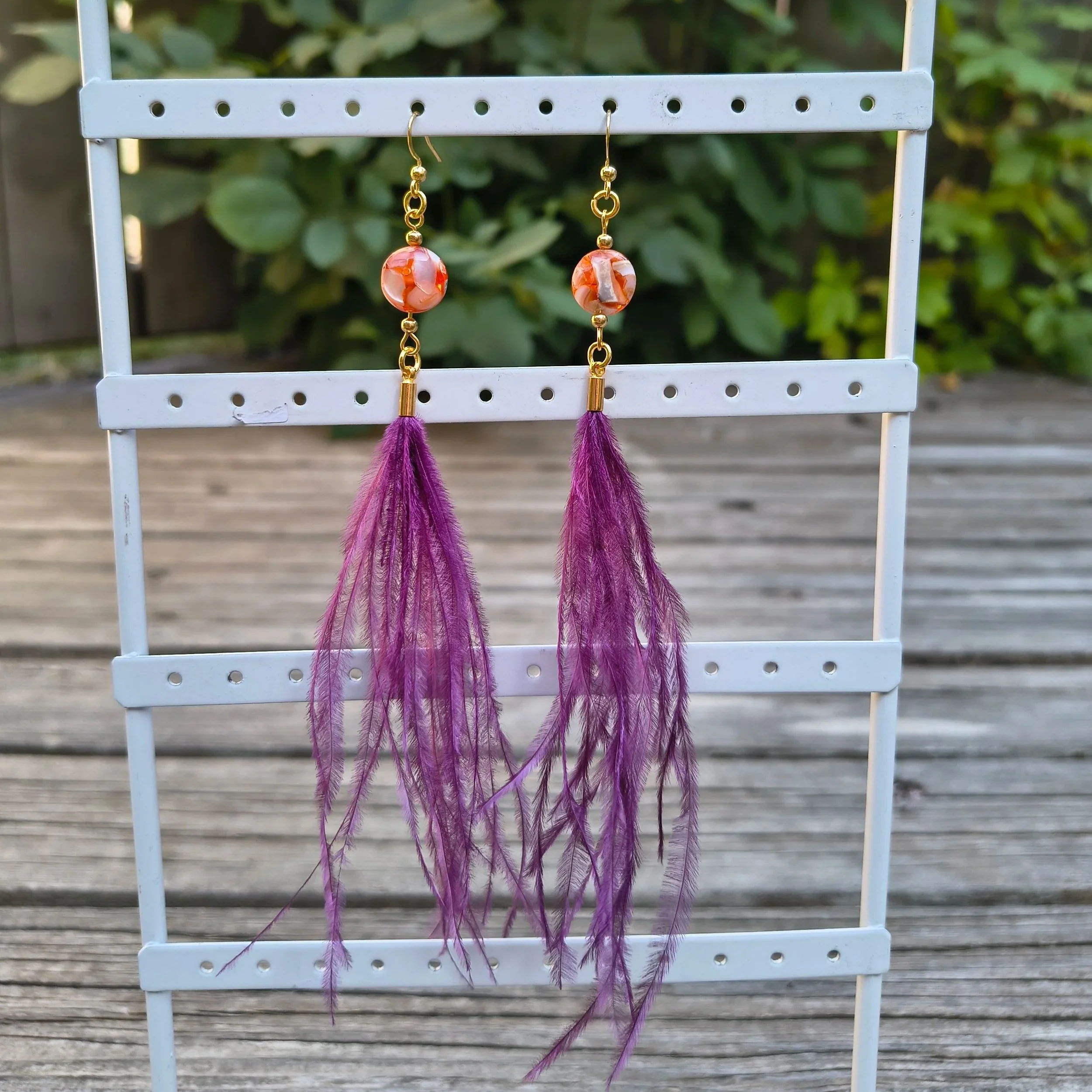 MOP Bead & Feather Earrings
