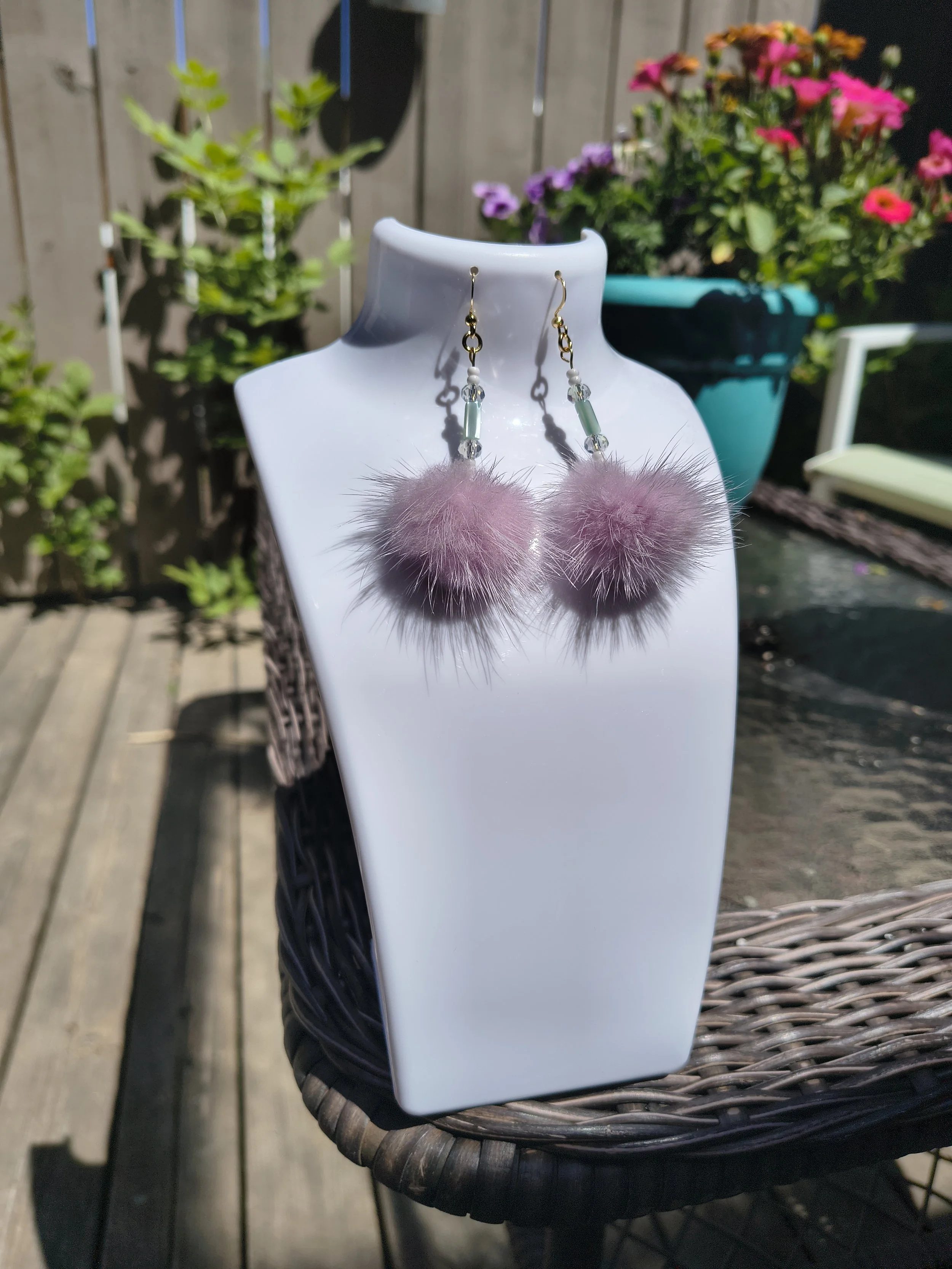 Pink Mink Fur & Shell Earrings
