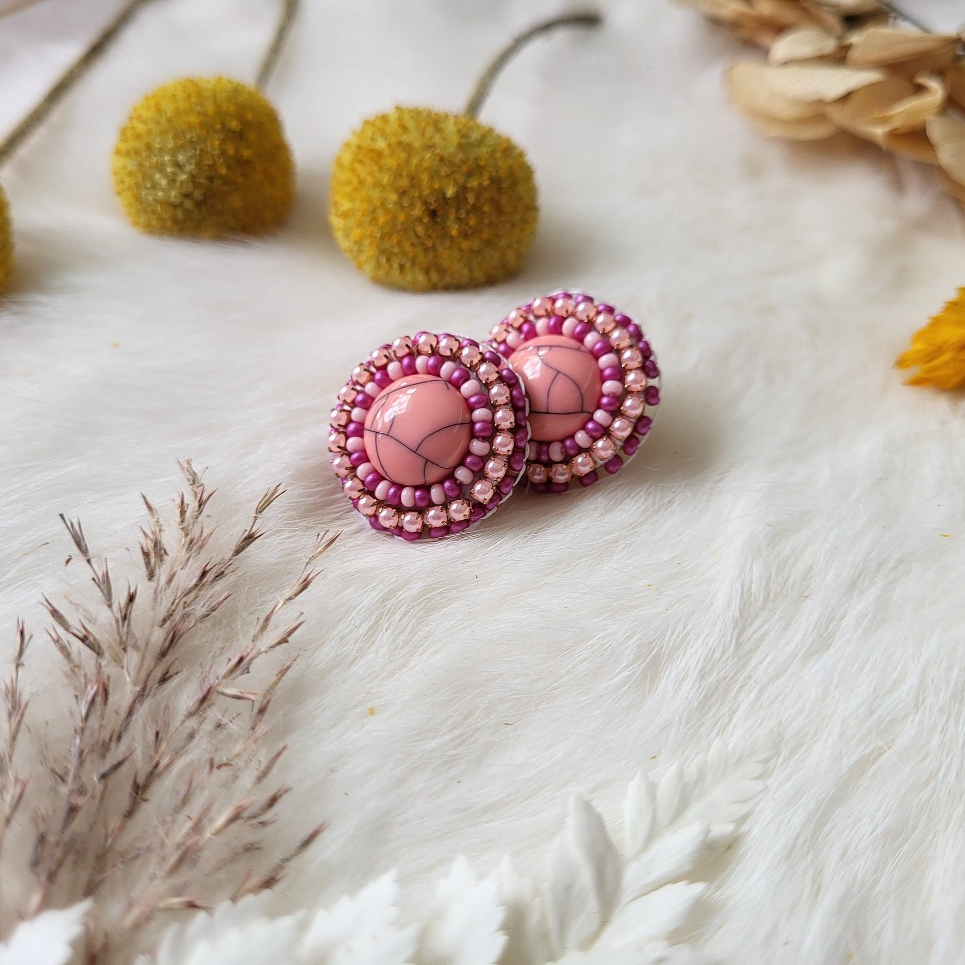 Beaded Fuchsia Earrings