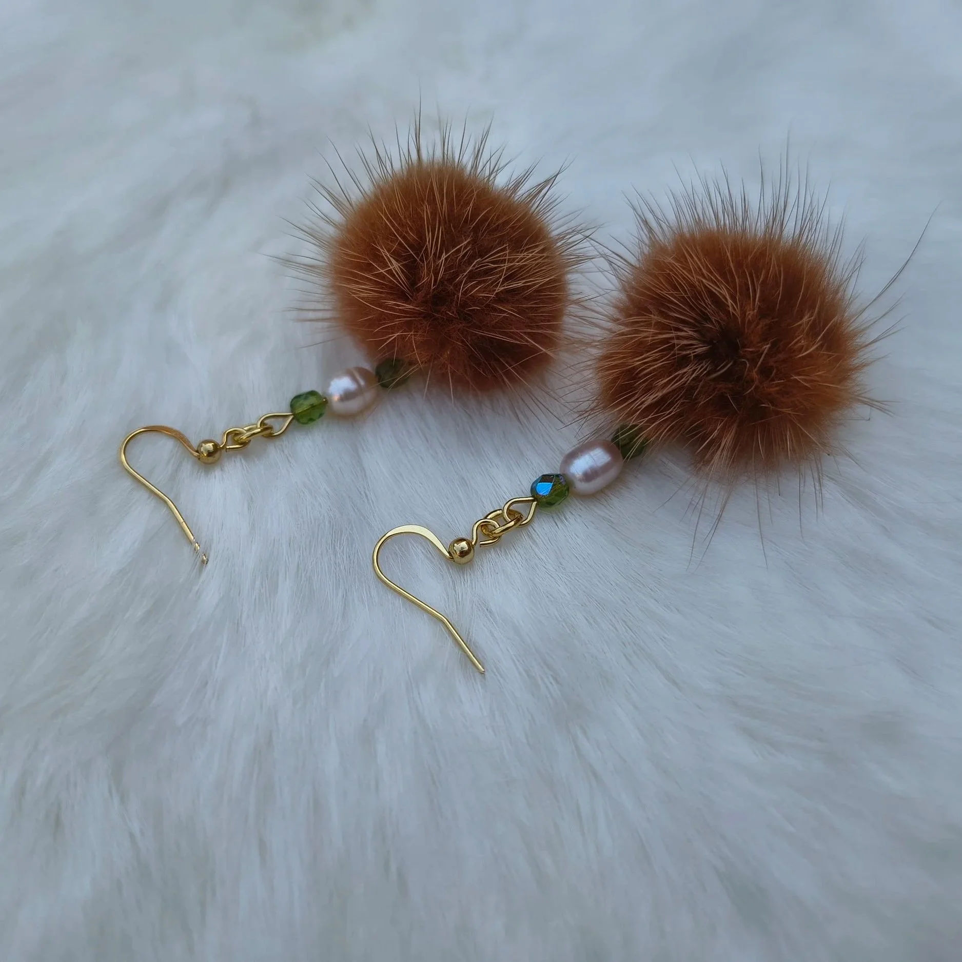 Mink Fur & Pearl Earrings