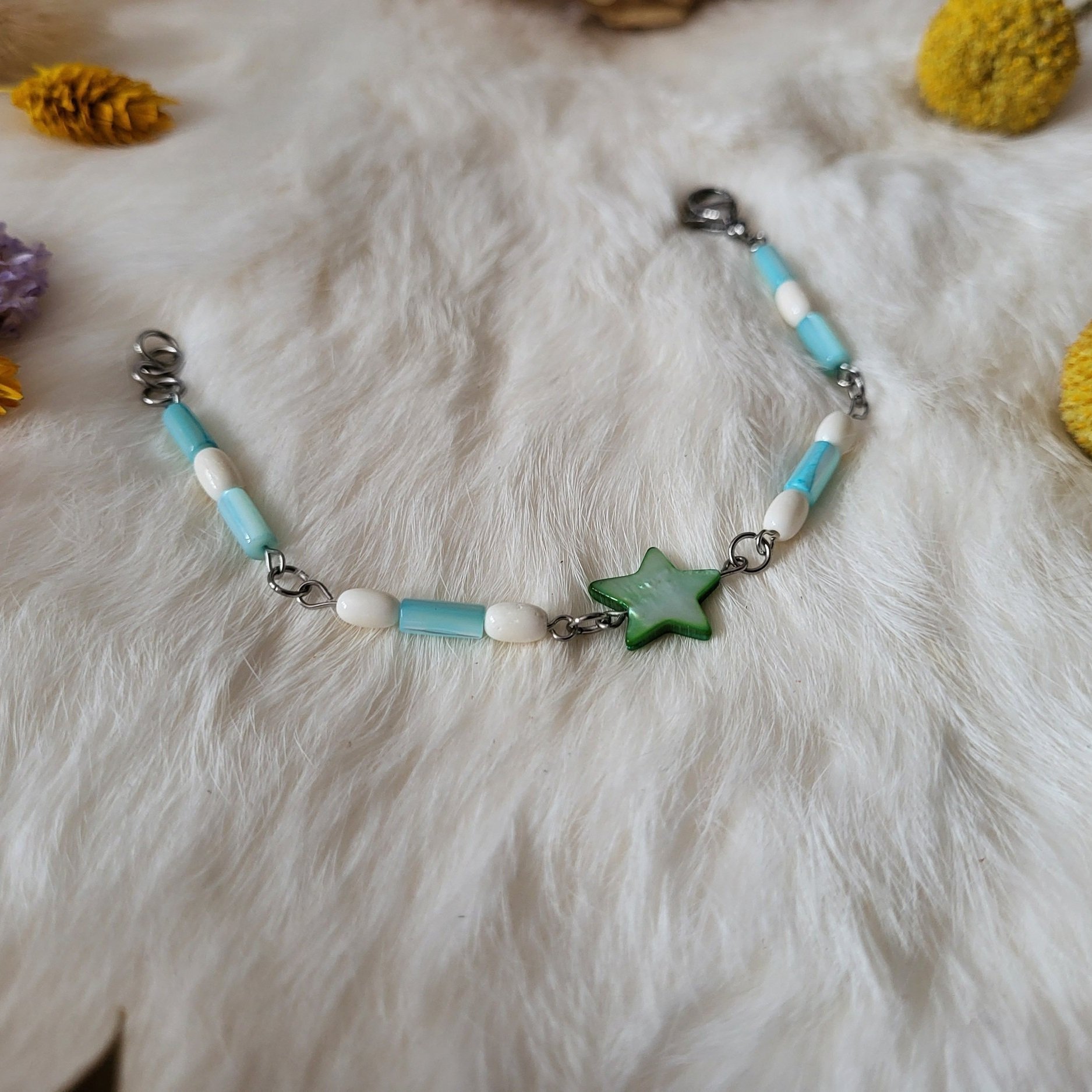 Blue & Green Bone & MOP Bracelet