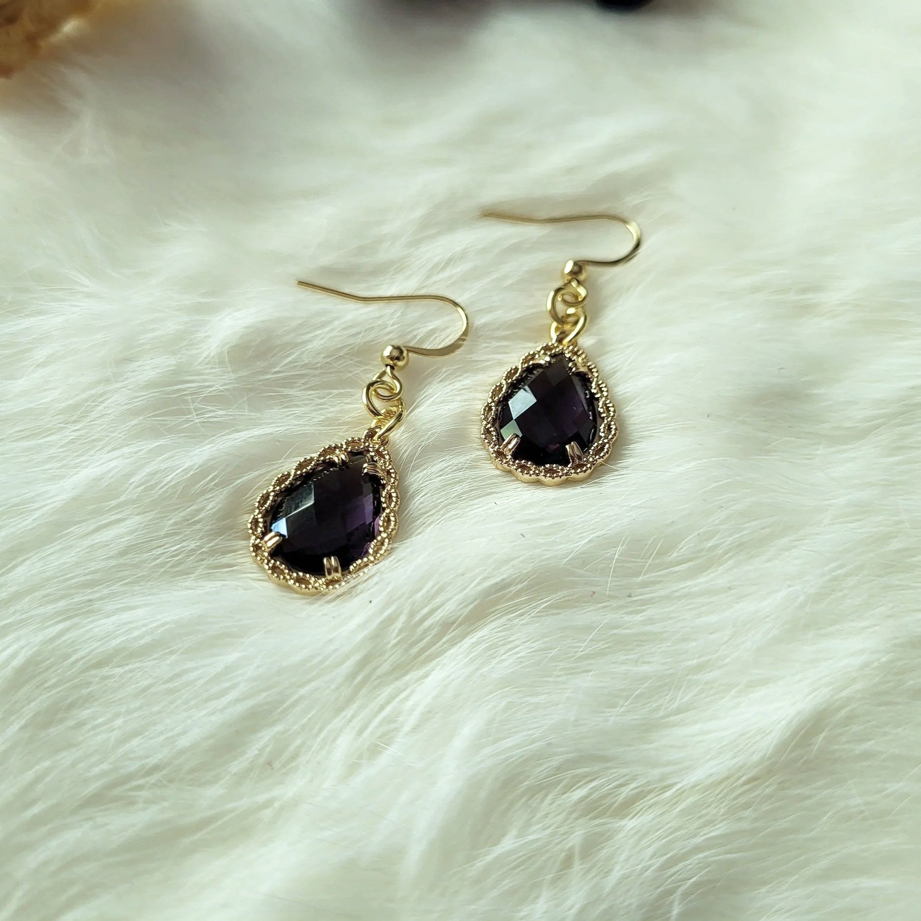 Purple Crystal Glass Earrings