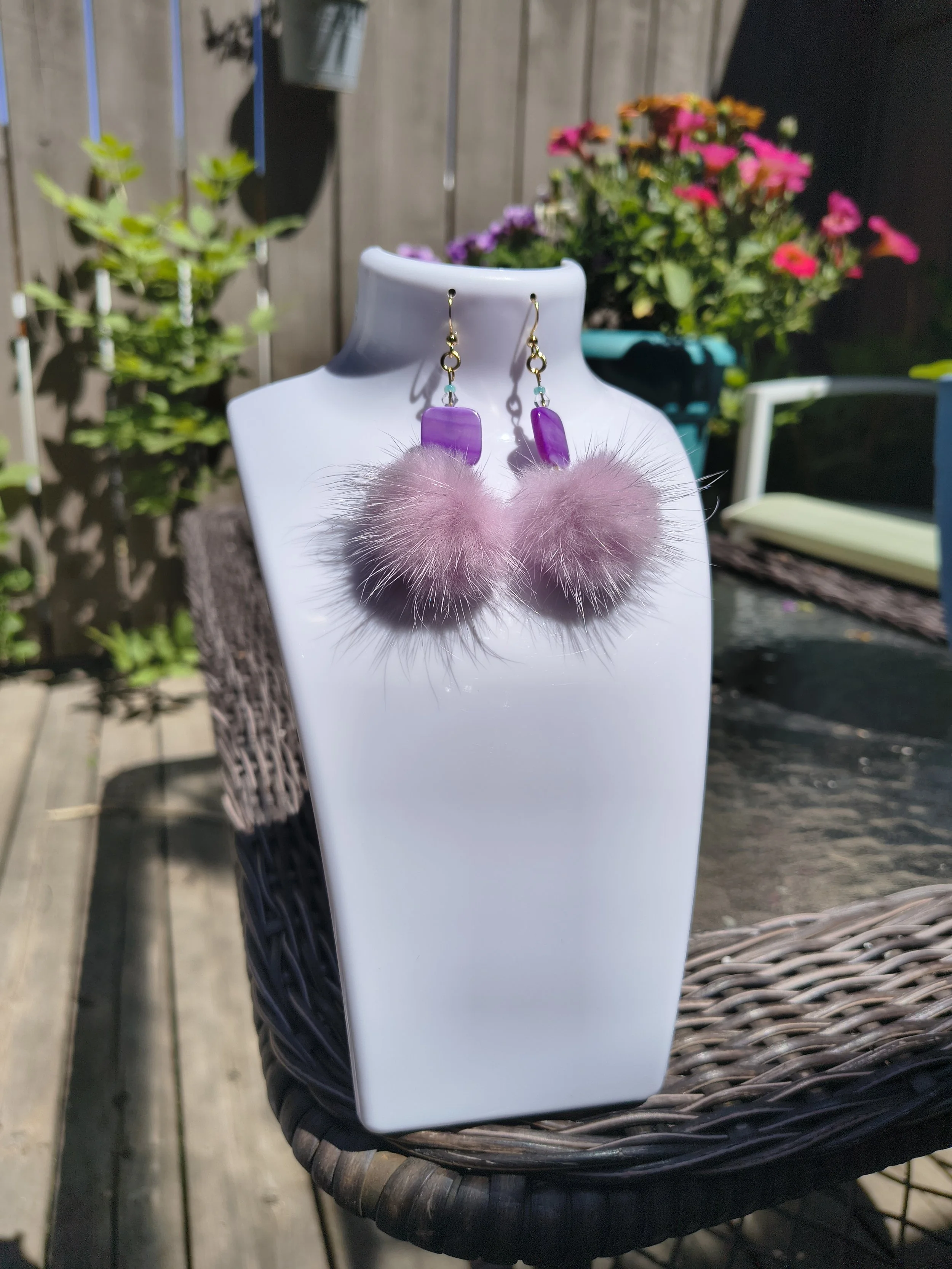 Pink Mink Fur & Shell Earrings