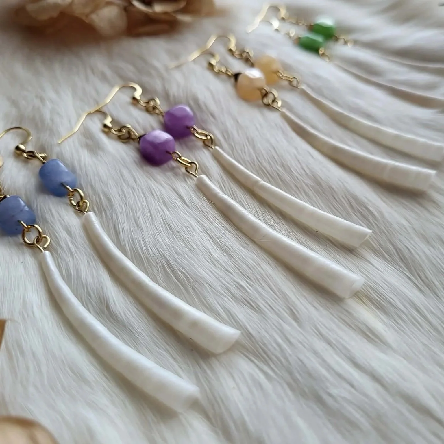 Dentalium & Gem Earrings