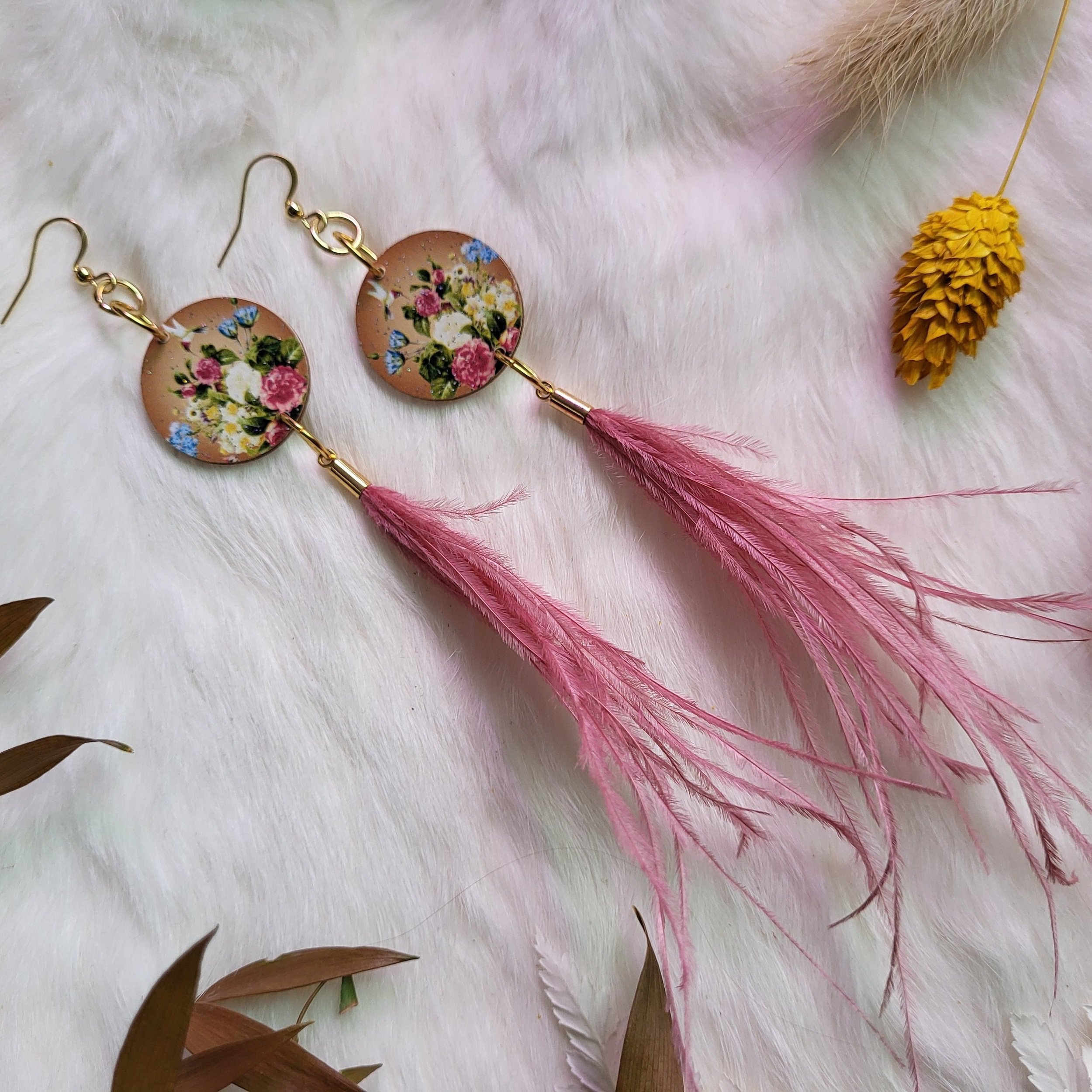 Rose Floral Feather Earrings