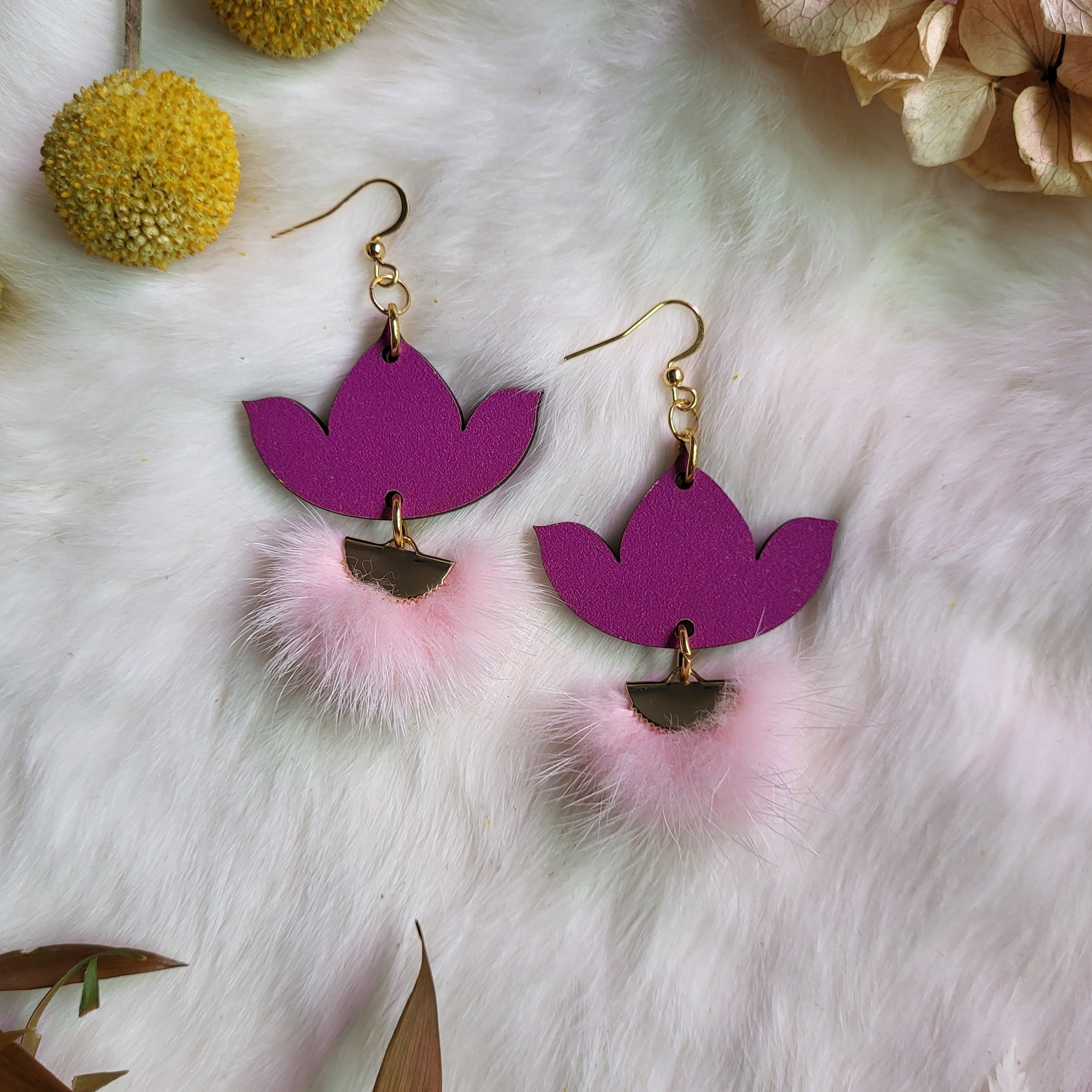 Fuchsia Mink Fur Earrings