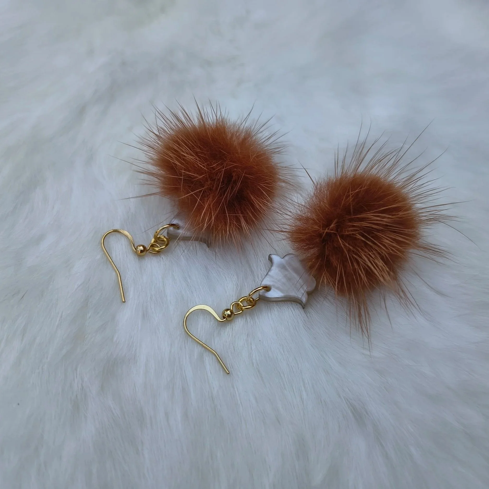 Mink Fur & Mini Acrylic Earrings